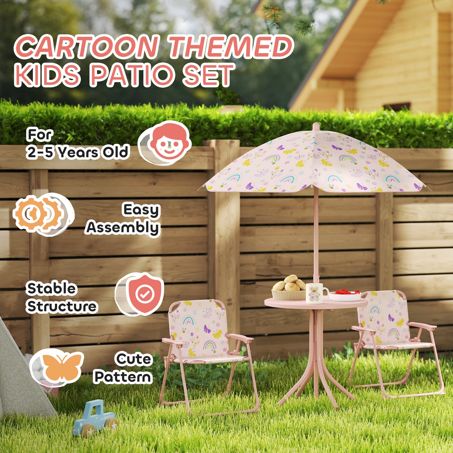 4-Piece Kids Garden Table and Chair Set with Adjustable Parasol (1)