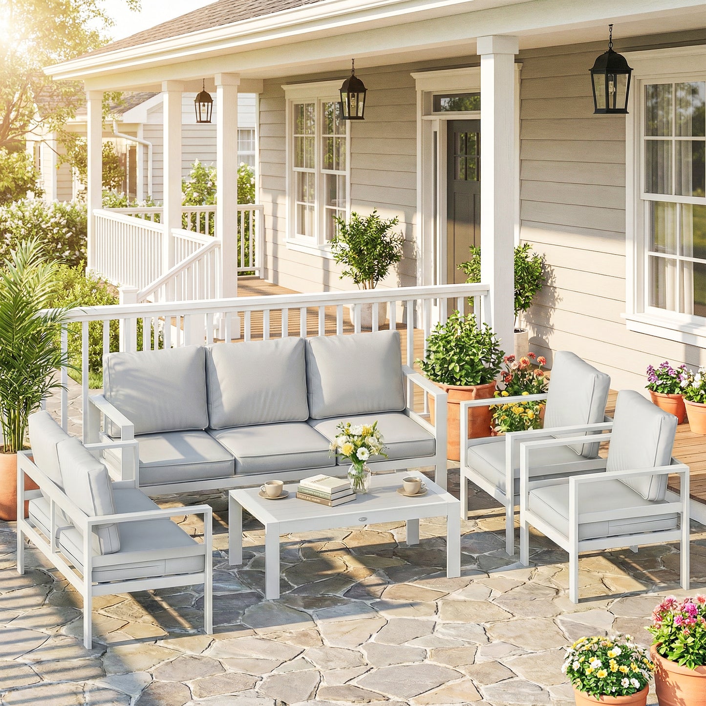 5 Pieces Aluminium Garden Furniture Set with Olefin Cushions