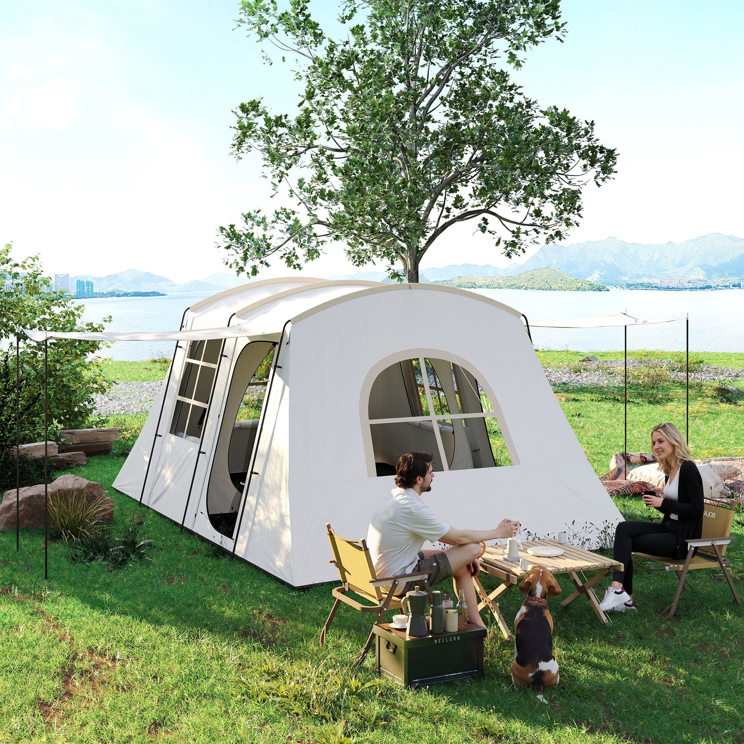 4 Man Tunnel Tent, Family Camping Tent with Porch