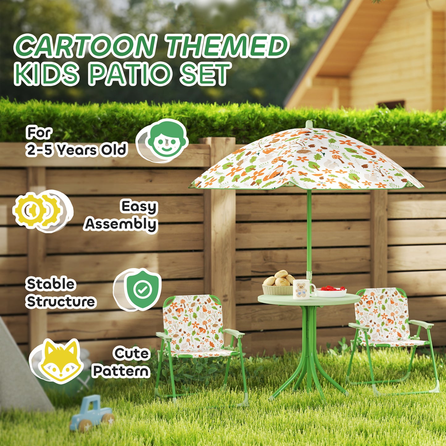 4-Piece Kids Garden Table and Chair Set with Adjustable Parasol