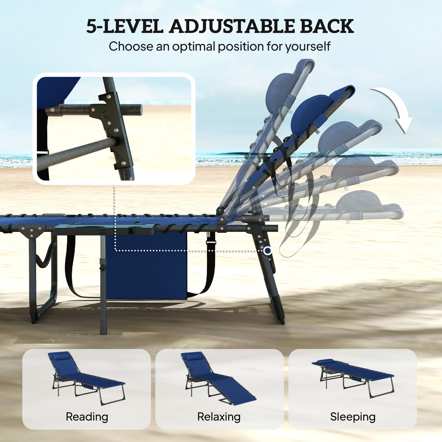 Five-Position Reclining Sun Loungers Set of 2