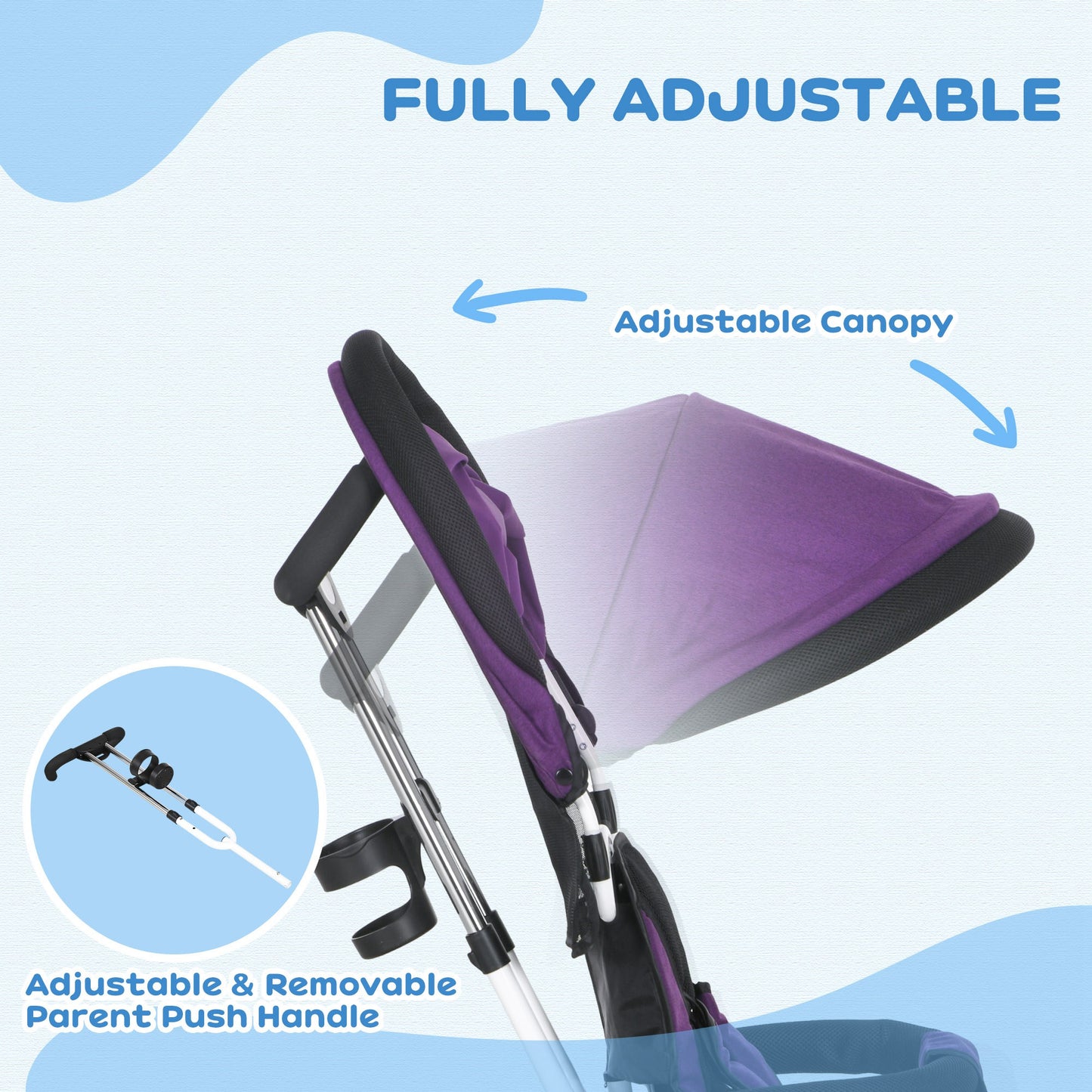 6 in 1 Kids Trike Push Bike w/ Push Handle, Canopy