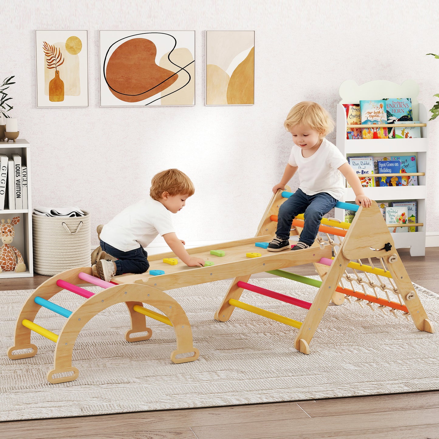 8-in-1 Toddler Climbing Frame, Indoor Play Triangle Set with Slide