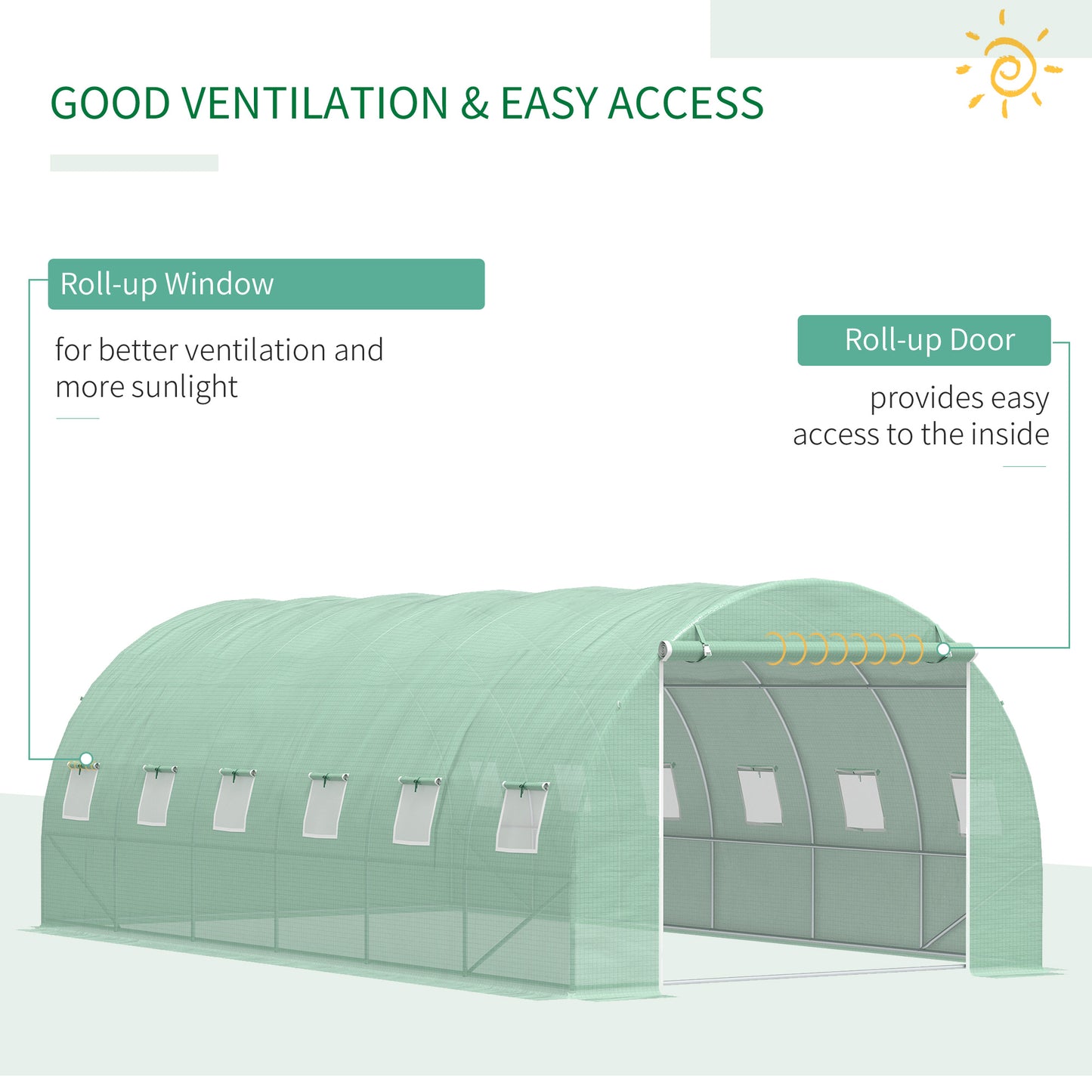 6 x 3 x 2 m Polytunnel Greenhouse with Roll-up Door