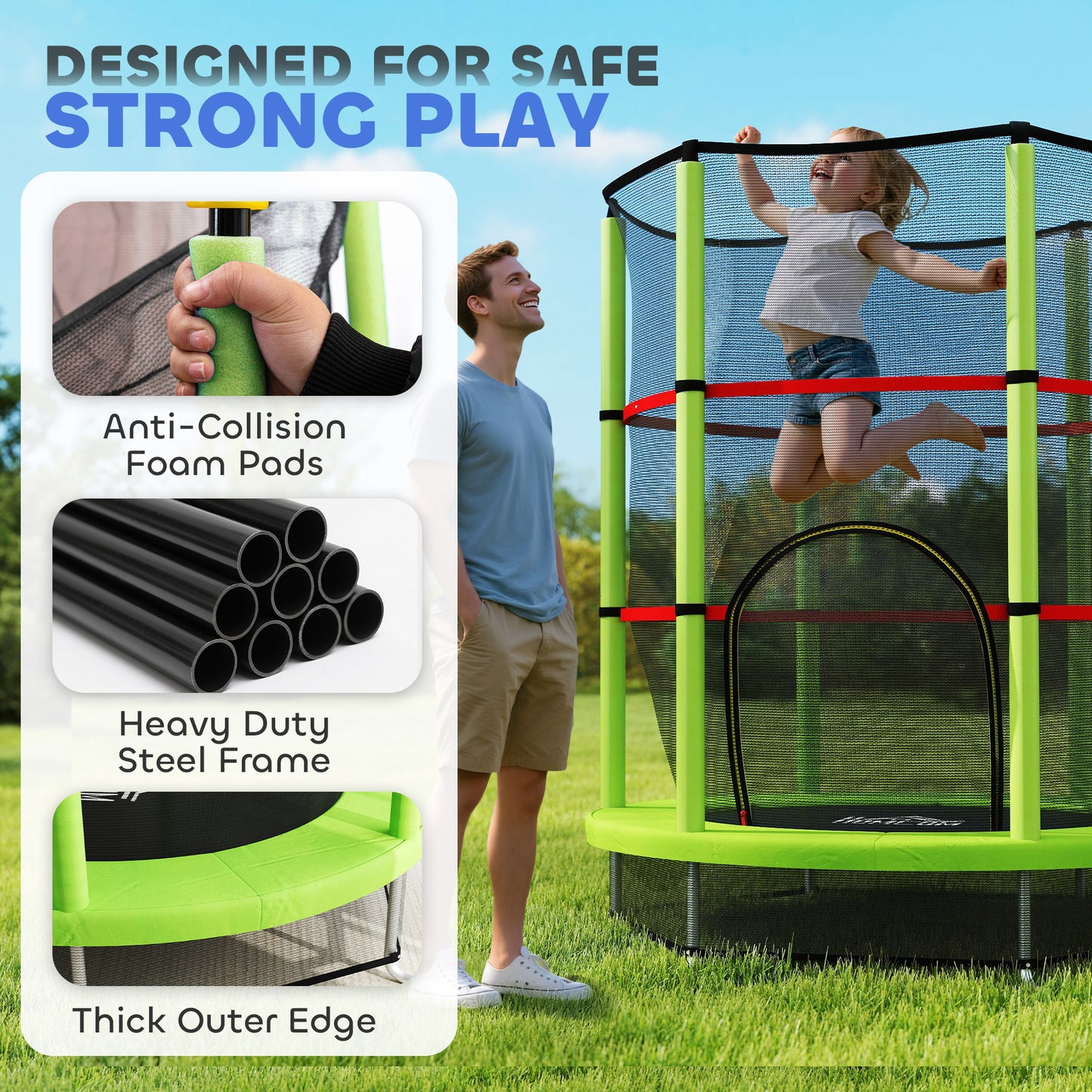 Kids Trampoline, with Enclosure Net, Steel Frame, for Ages 3-6 Years