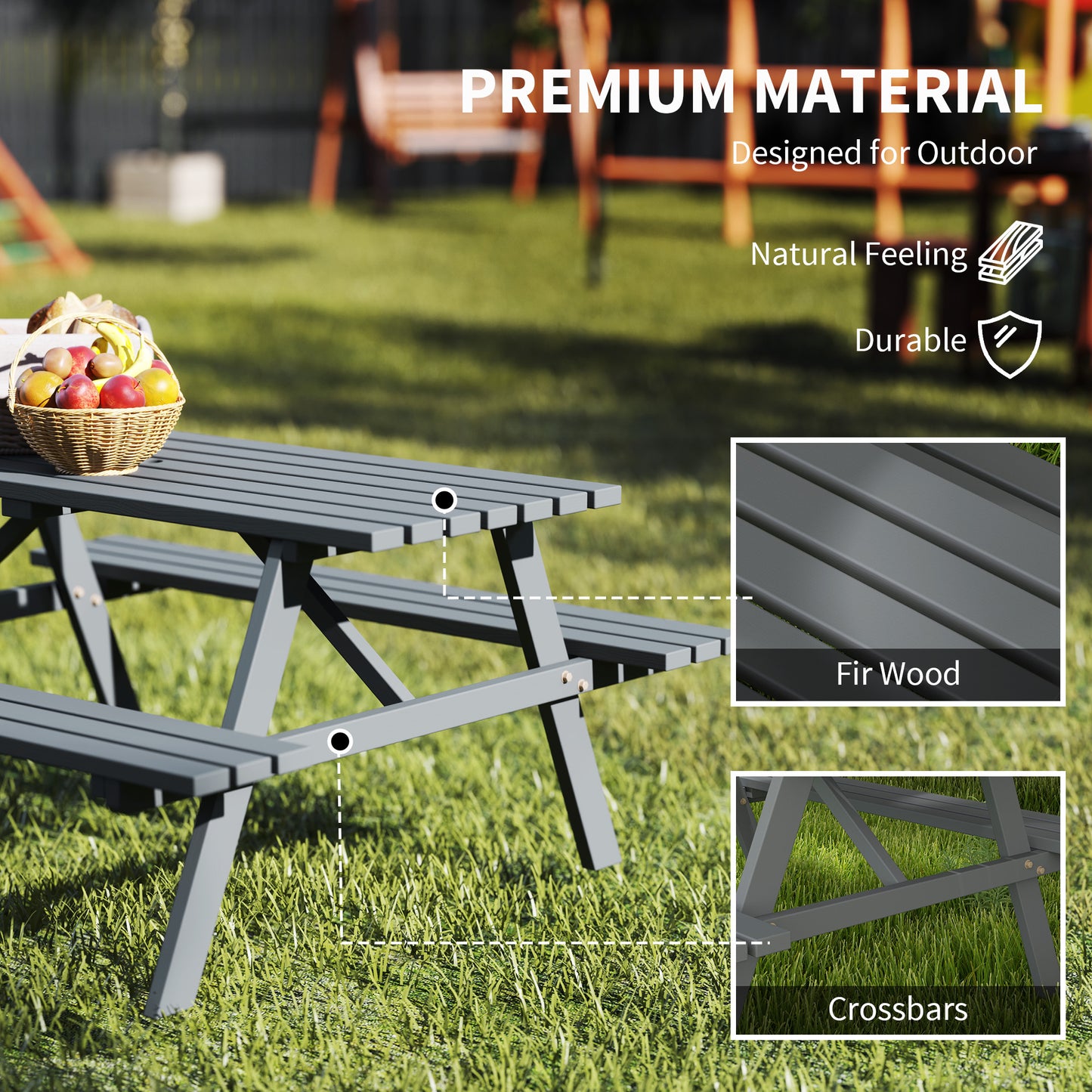 6 Seater Wooden Picnic Table Bench for Outdoor Garden or Patio