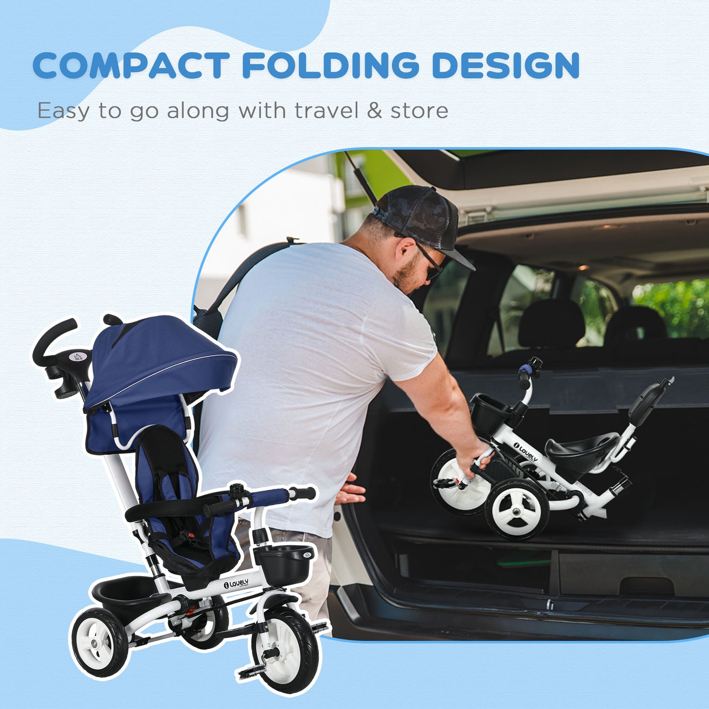 Metal Frame 6 in 1 Baby Push Tricycle with Parent Handle