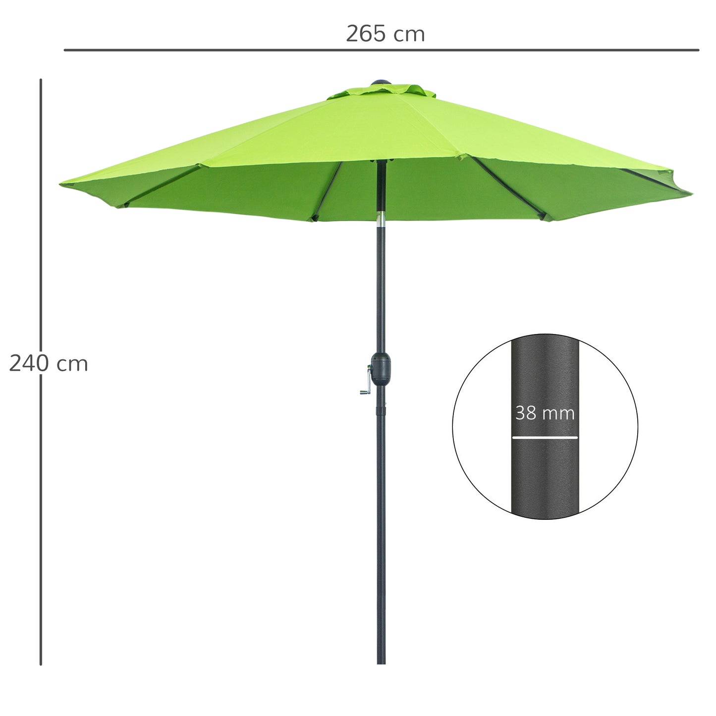 2.7M Garden Parasol Umbrella with Glass Fibre Ribs
