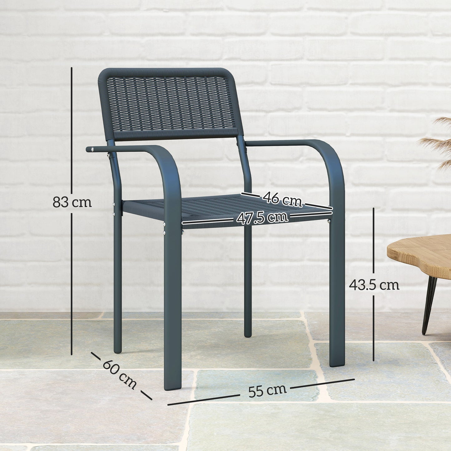 Garden Chairs Set of 4, Stackable Rattan Effect Dining Chairs