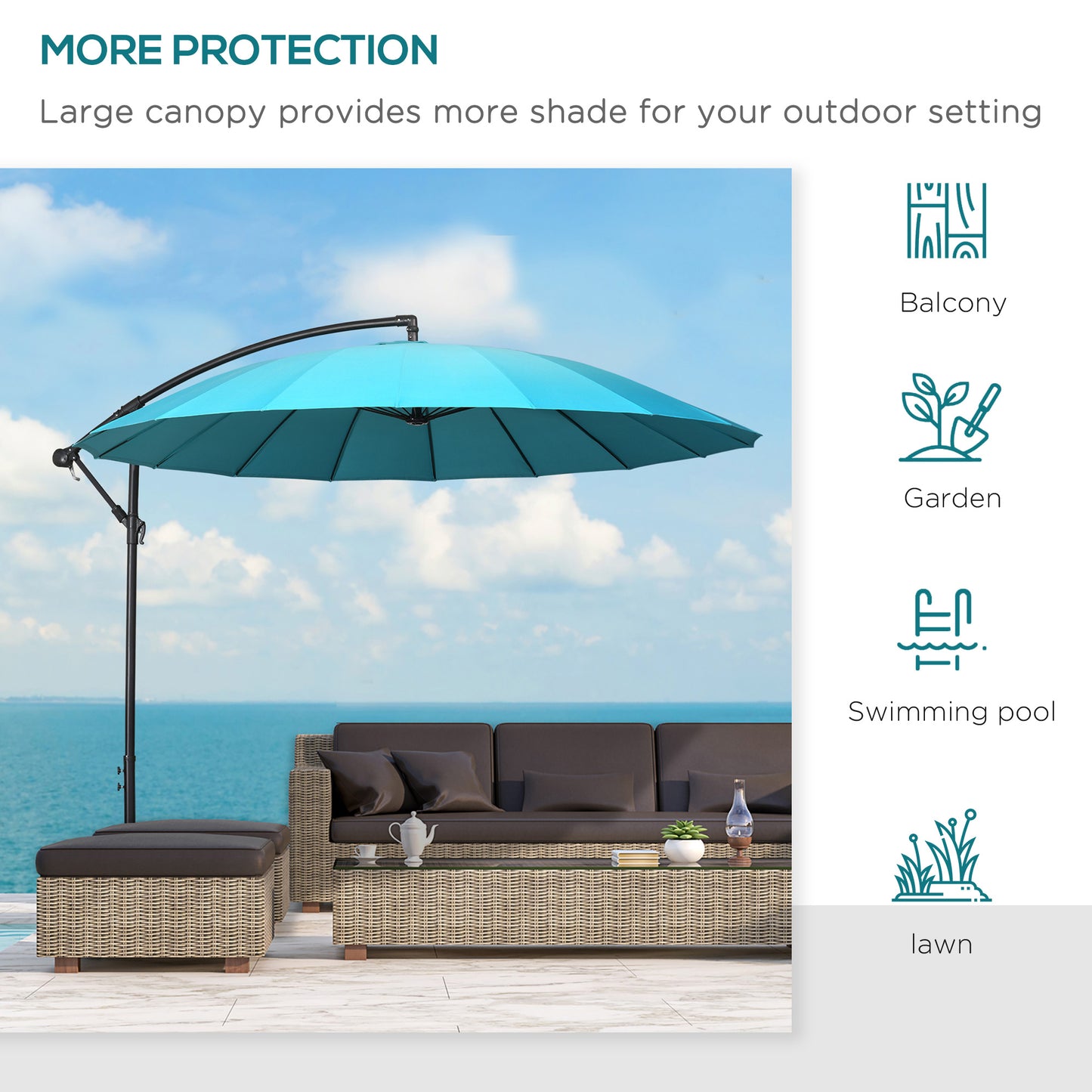 3(m) Cantilever Umbrella 18 Ribs & Vents Adjustable Angle for Patio