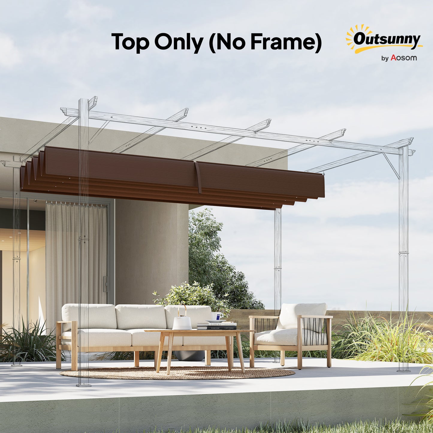 Pergola Cover Roof, 2.86 x 2.45 m Retractable Sun Shade Top