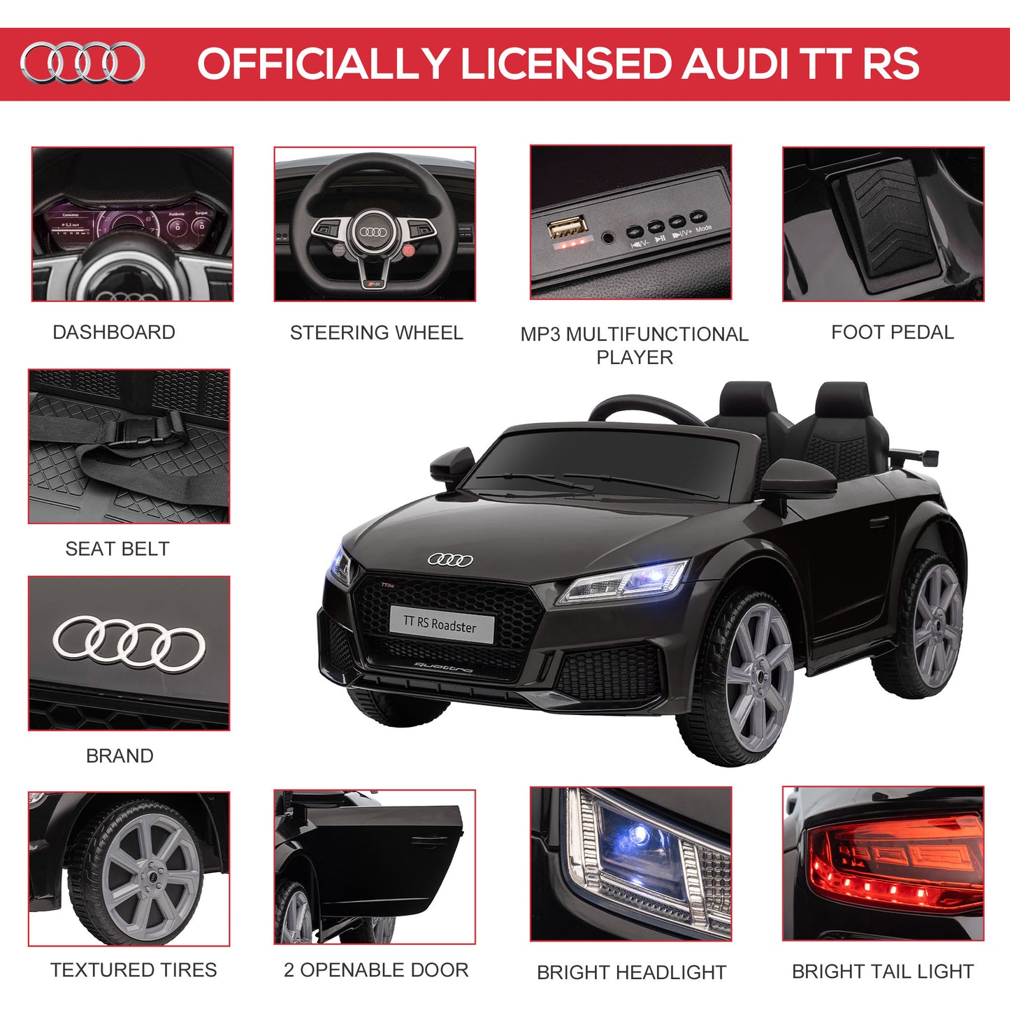 Kids Licensed Audi TT Ride-On Car 12V Battery w/ Remote Suspension