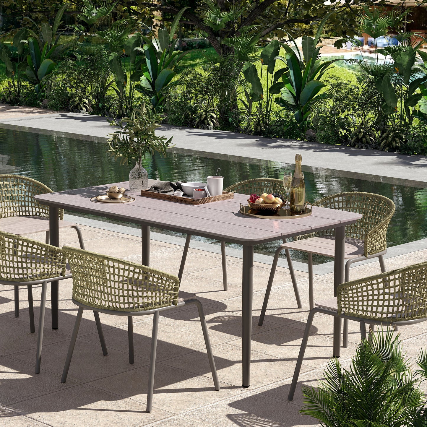 Garden Table, Outdoor Dining Table for 6 People, 160 x 90 x 74 cm