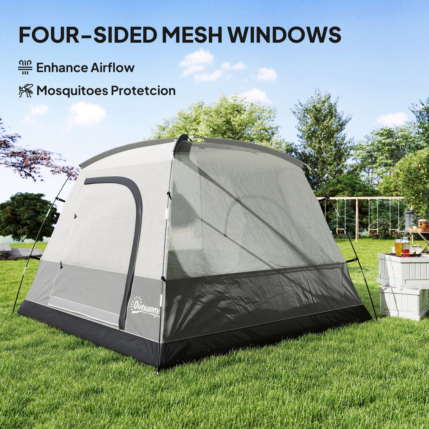 3-4 Person Camping Tent, Easy Set Up 3-4 Man Tent w/ Sewn-in