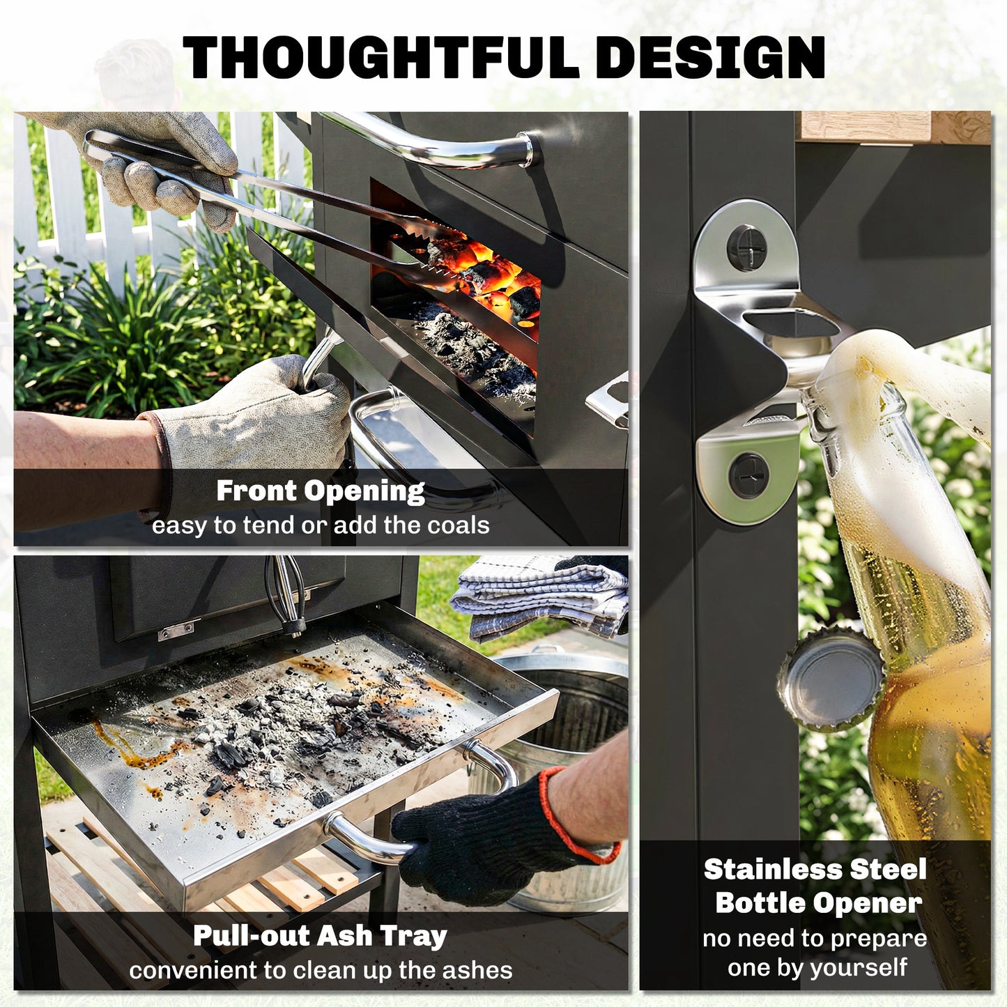Charcoal BBQ Grill with Height Adjustable Charcoal Pan