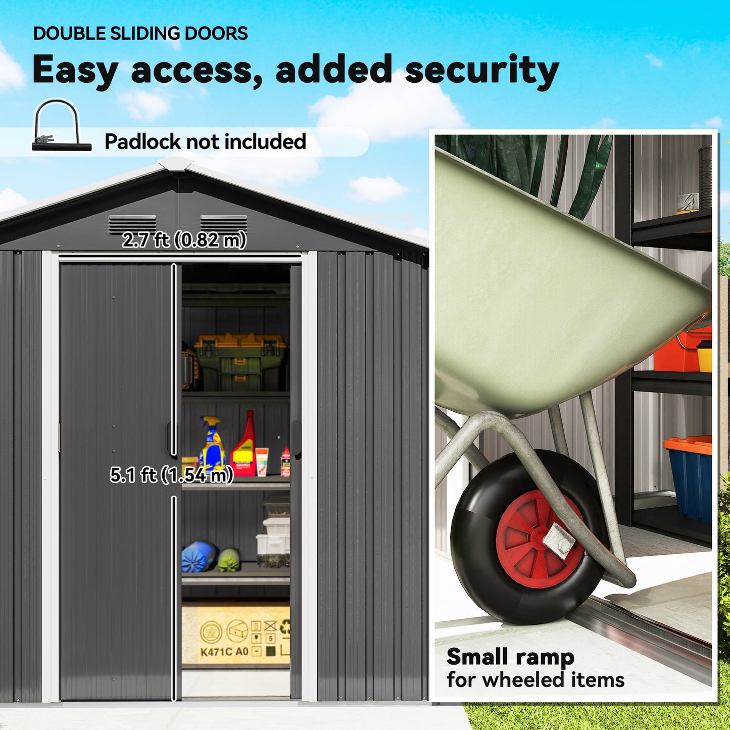 6.5x3.5ft Metal Garden Storage Shed for Outdoor Tool Storage
