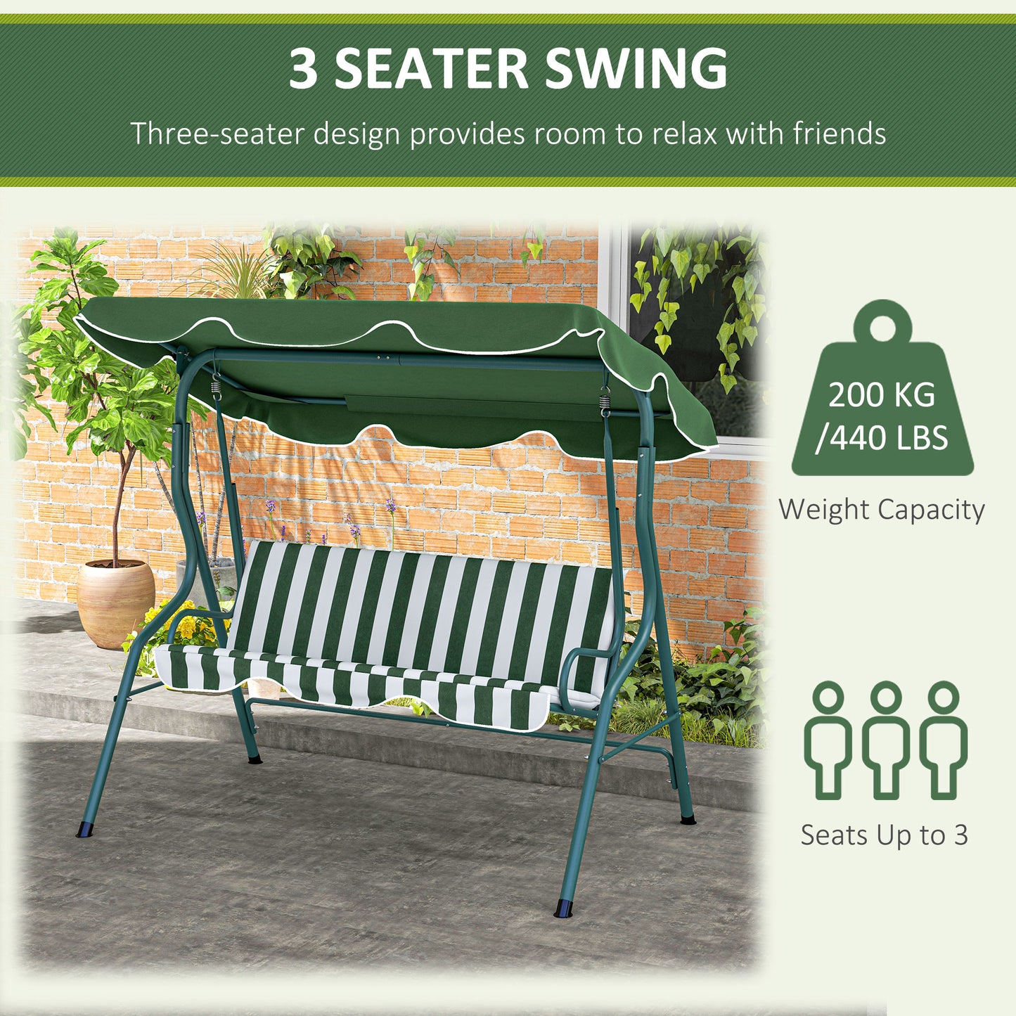 3 Seater Garden Swing Seat Chair Outdoor Bench (1)