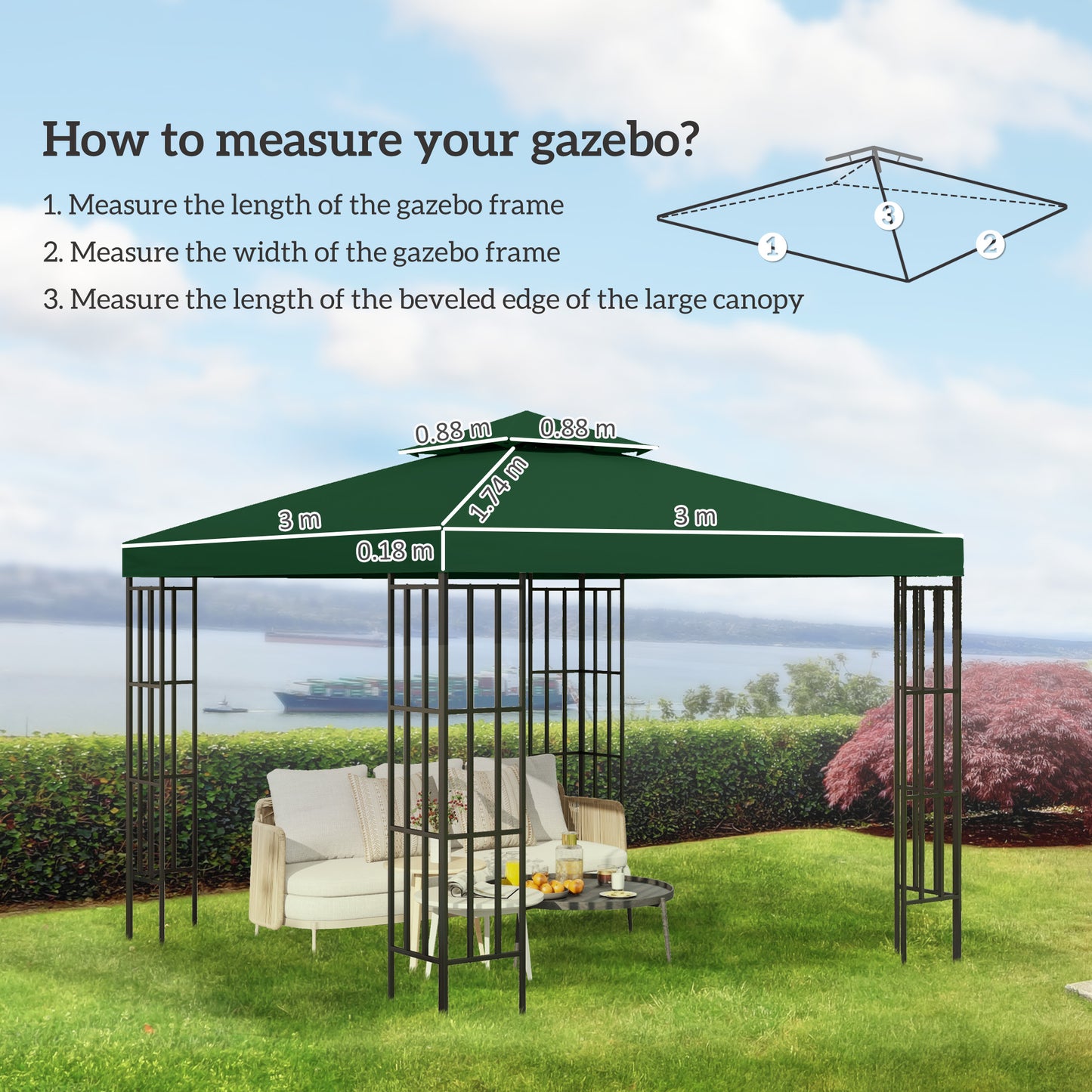 3(m) Gazebo Top Cover Double Tier Canopy Replacement Pavilion Roof (1)