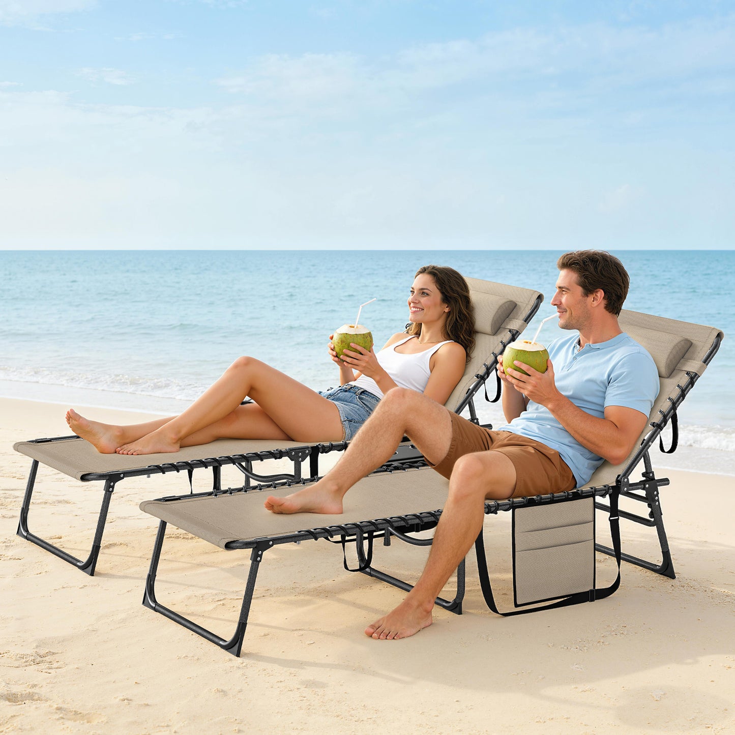 Five-Position Reclining Sun Loungers Set of 2