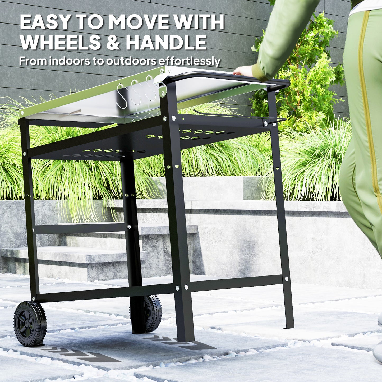 BBQ Trolley with Stainless Steel Top Adjustable Shelf
