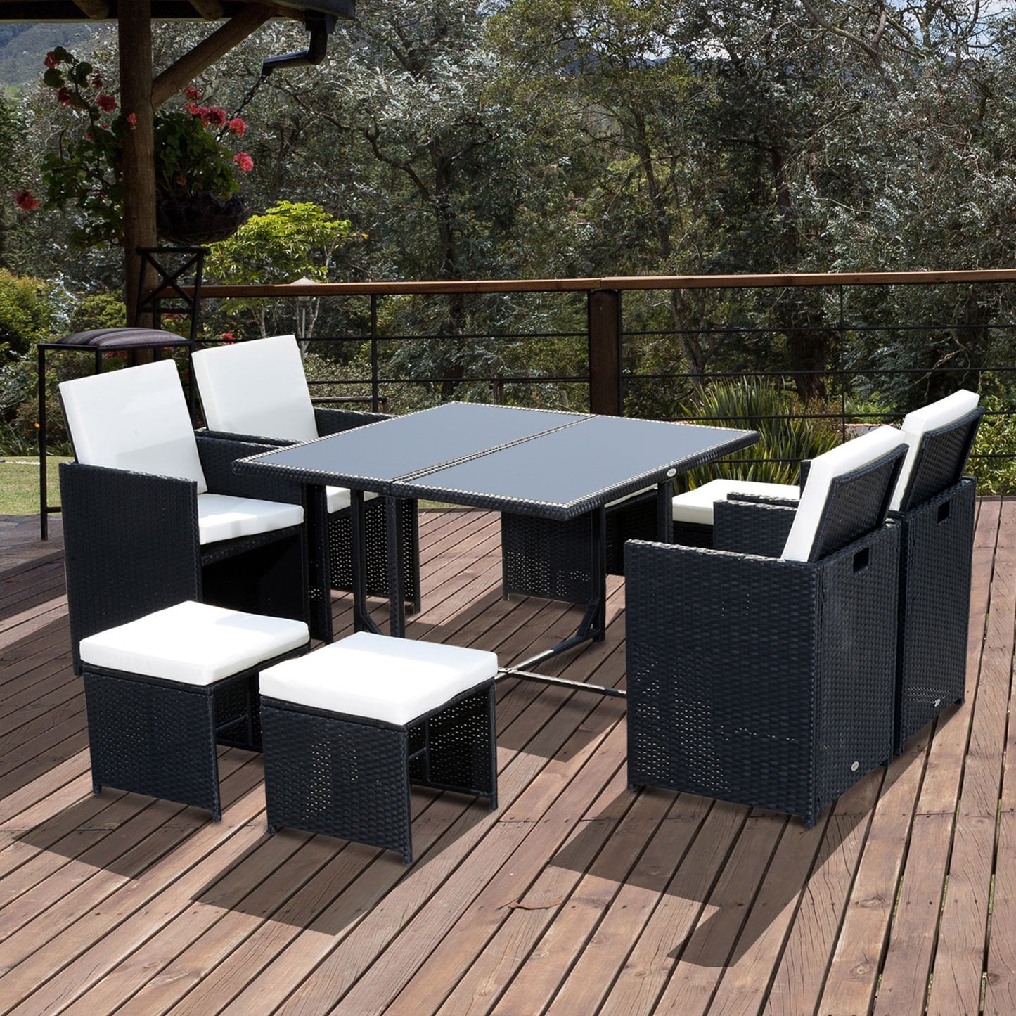 9 Piece Rattan Cube Garden Furniture Dining Set with Armchairs