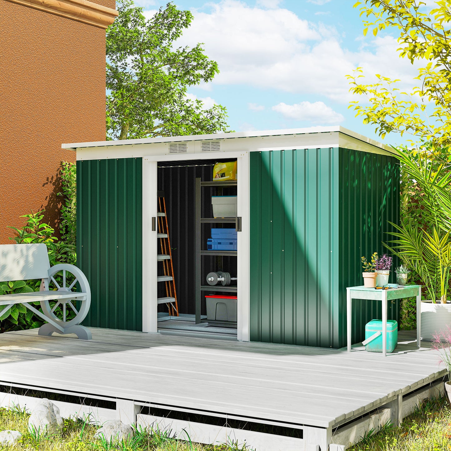 9ft x 4ft Metal Garden Shed, Outdoor Tool House with Foundation Kit (1)
