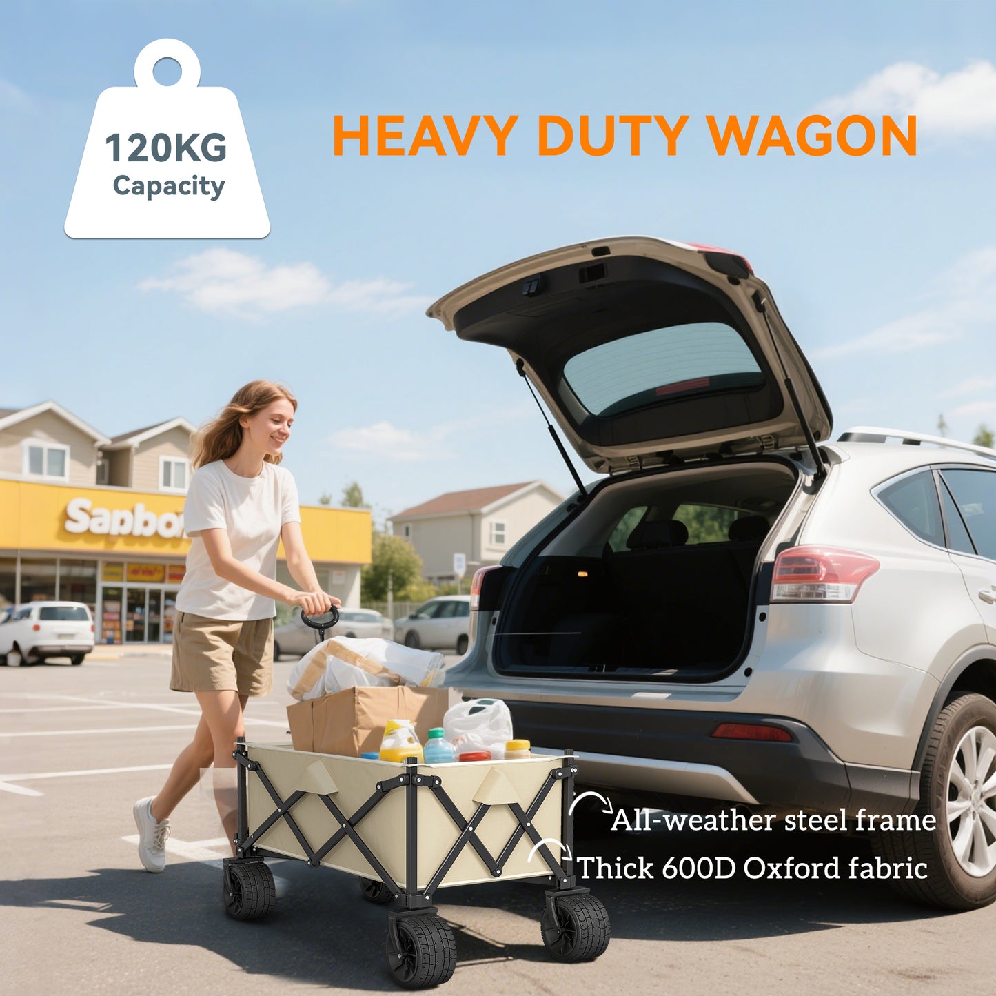 Folding Garden Trolley, Outdoor Wagon Cart with Carry Bag, for Beach