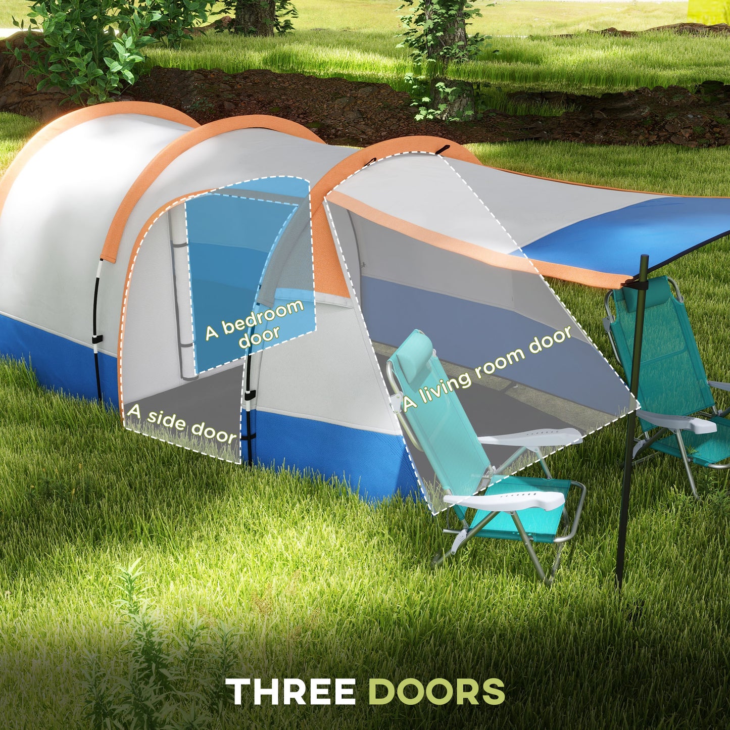 Camping Tent, Large Tunnel Tent with Bedroom and Living Area