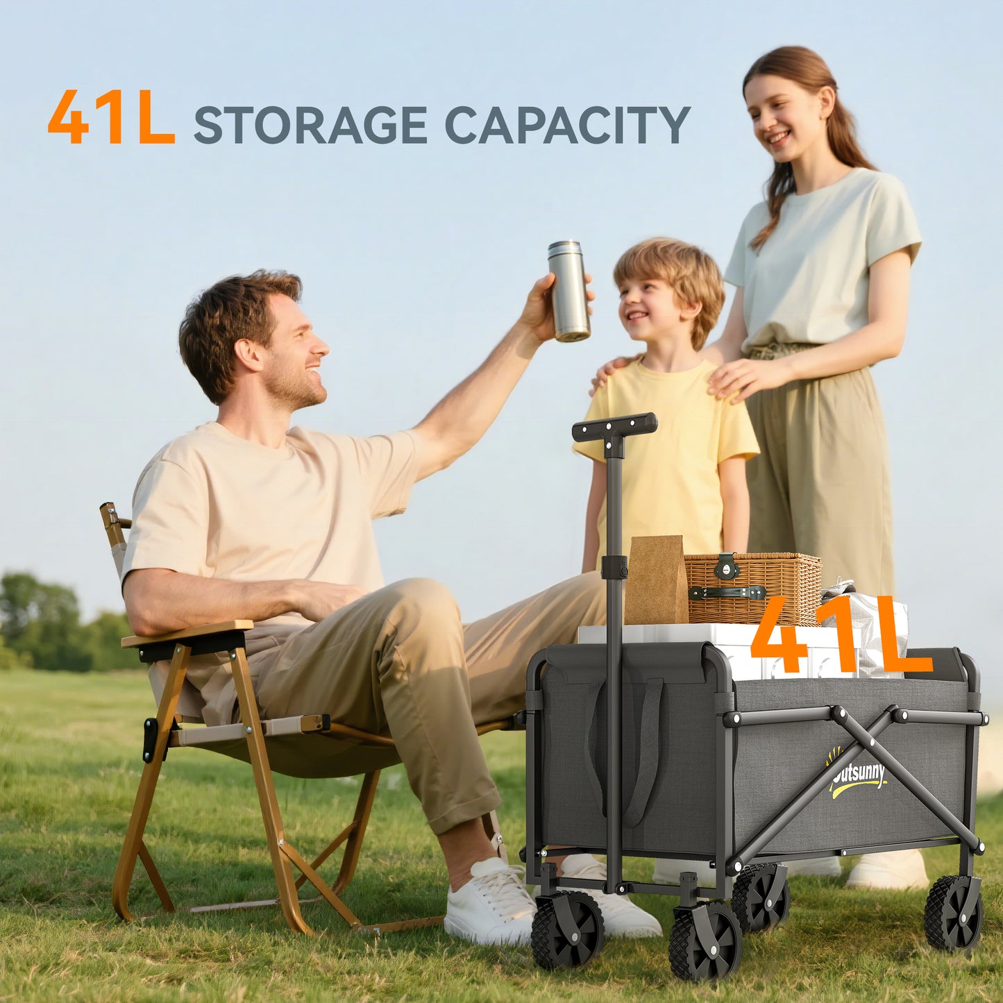 41L Festival Trolley on Wheels, Compact Garden Folding Trolley Cart