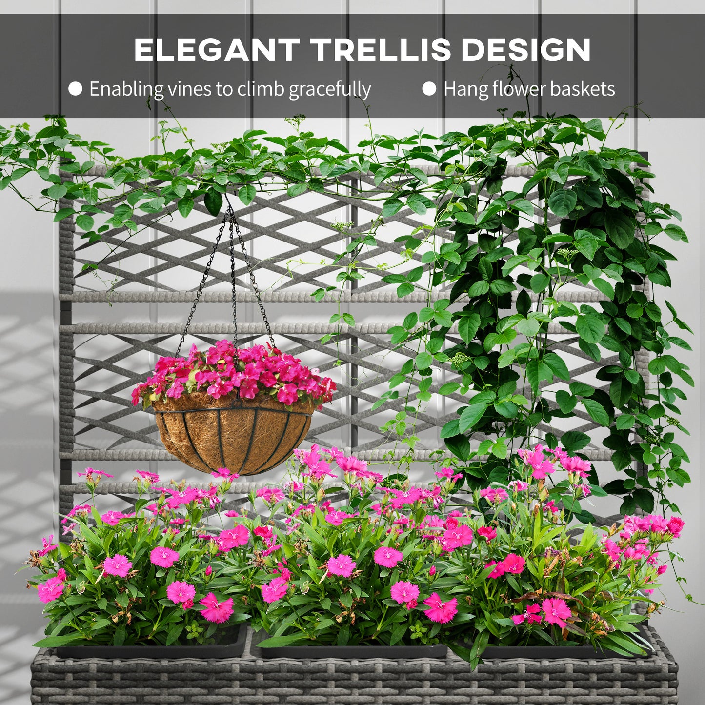 33L Garden PE Rattan Planter with Trellis