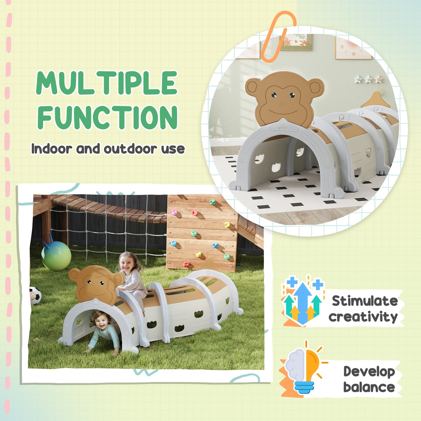 Monkey-Design Kids Play Tunnel for Crawling, Climbing