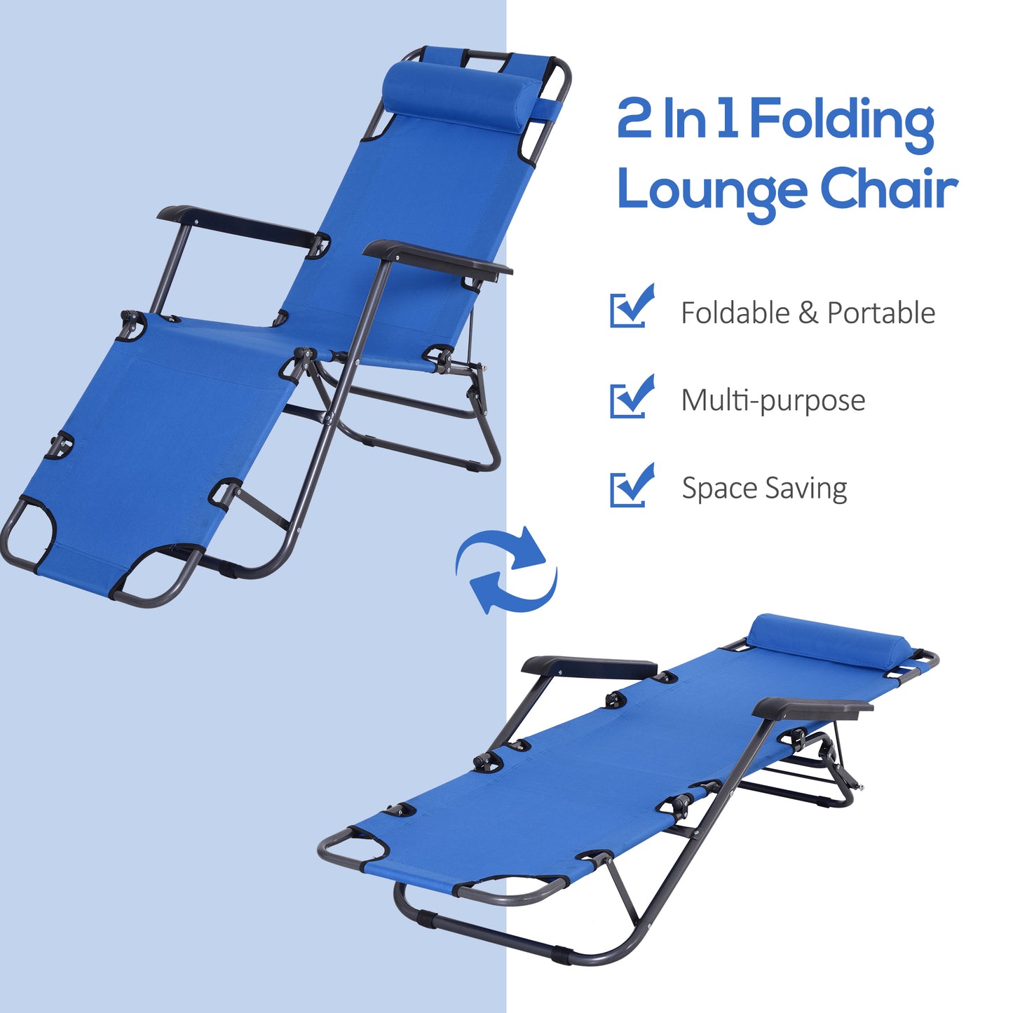 2 in 1 Folding Sun Lounger Reclining Garden Chair Set of 2