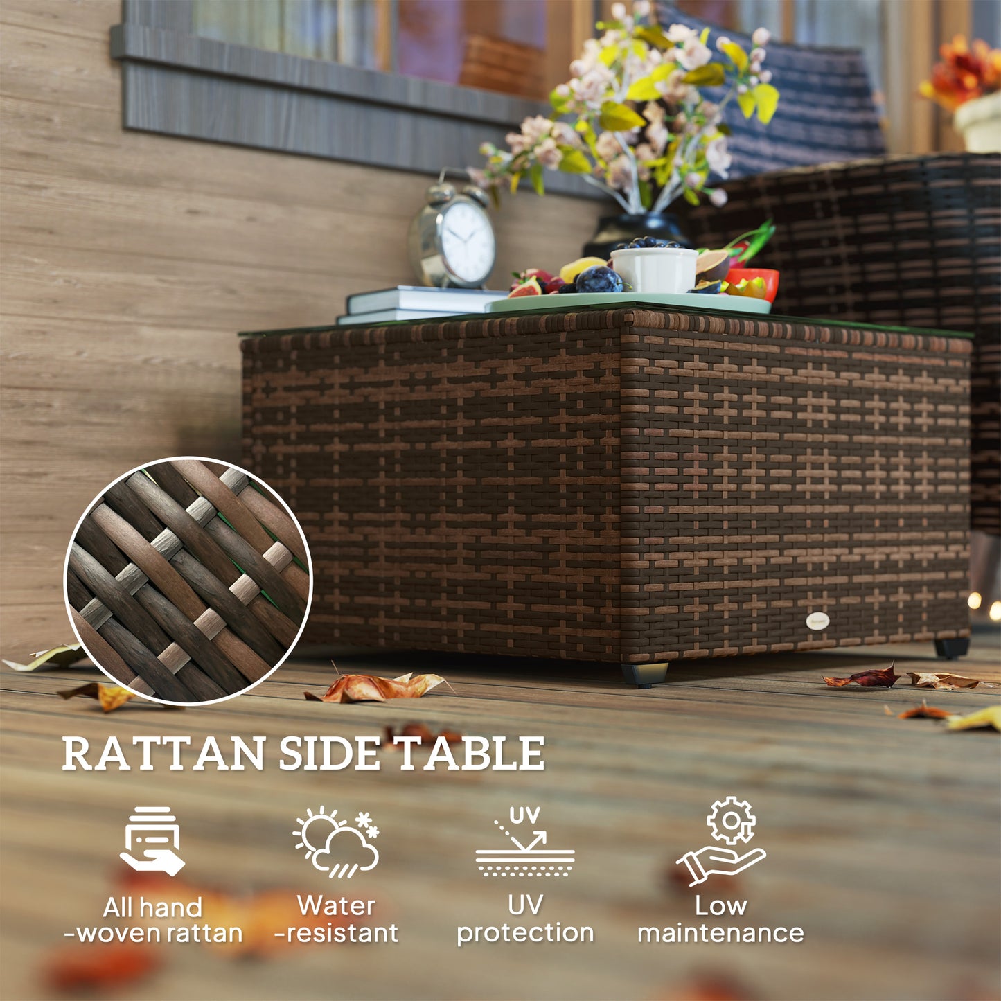 62 x 62cm Glass-Top Rattan Side Table