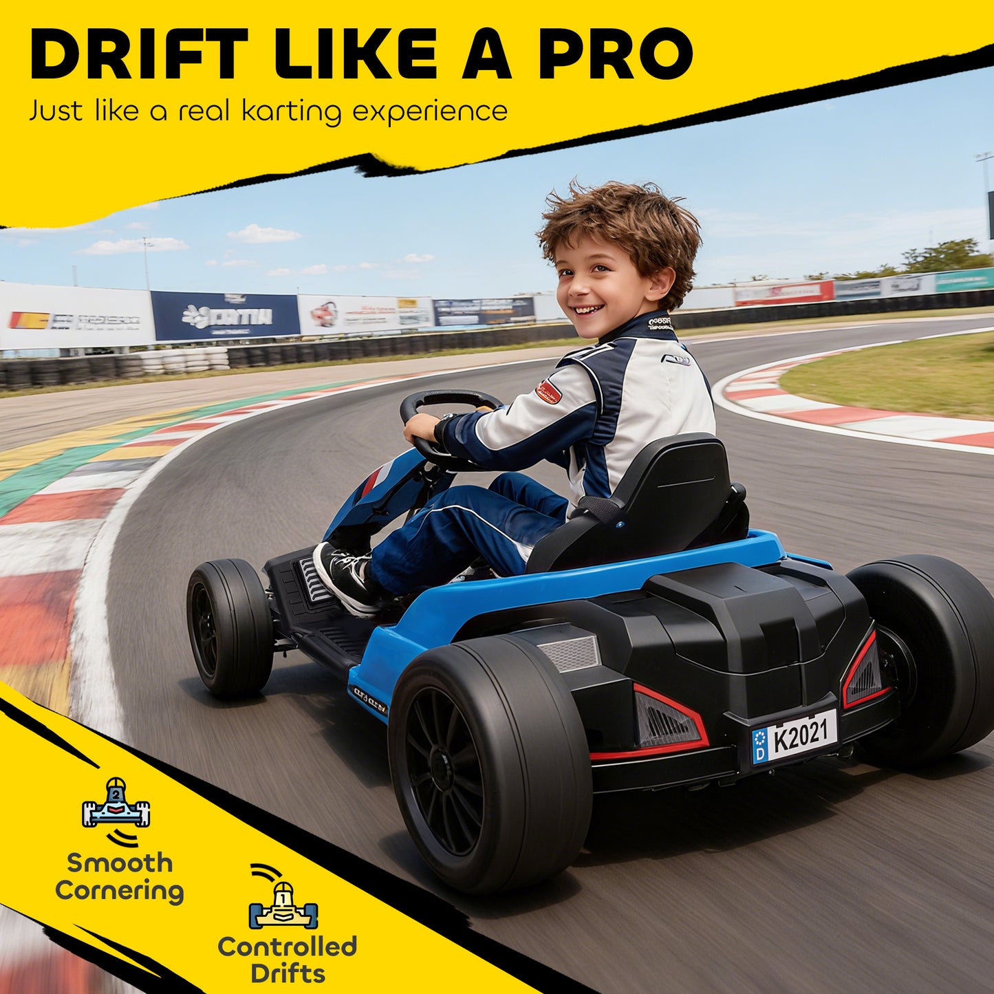 24V Electric Go Kart, Drift Kart with Adjustable Seat, Slow Start