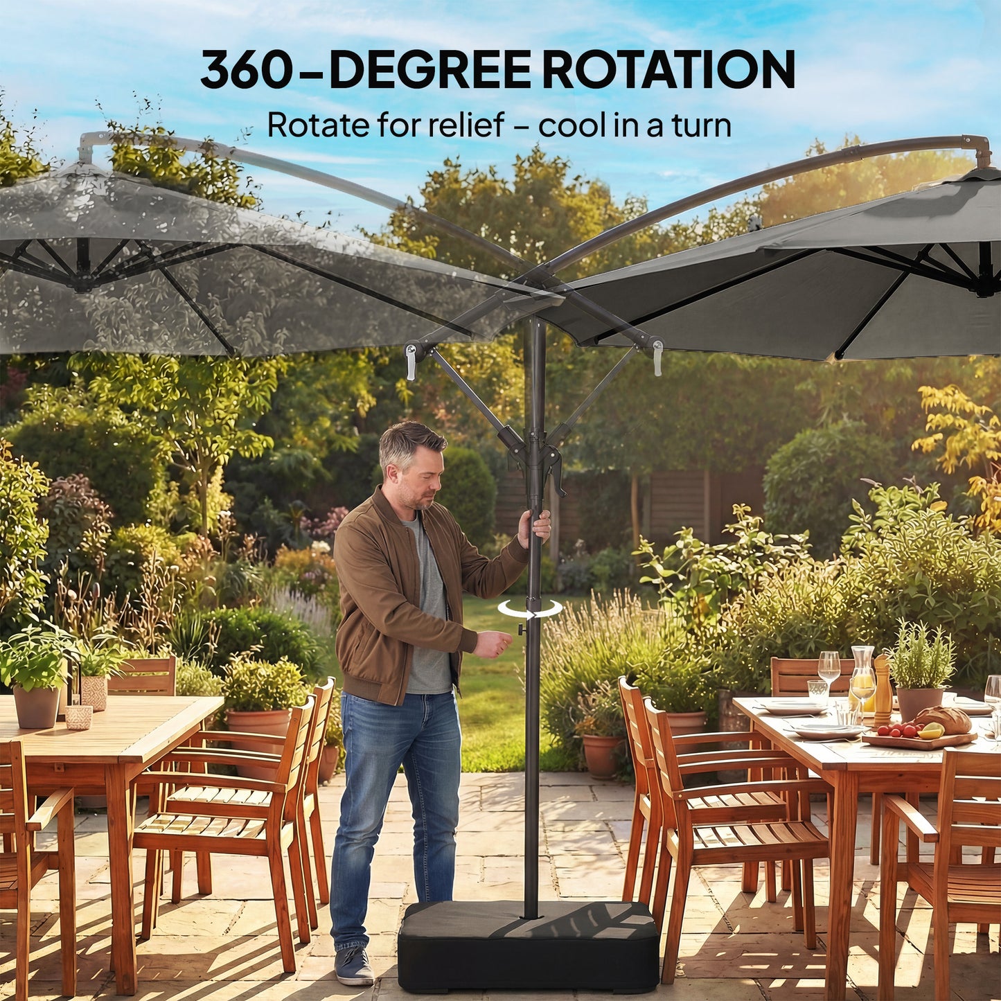 3 m Garden Cantilever Parasol with Cross Base, Sandbag