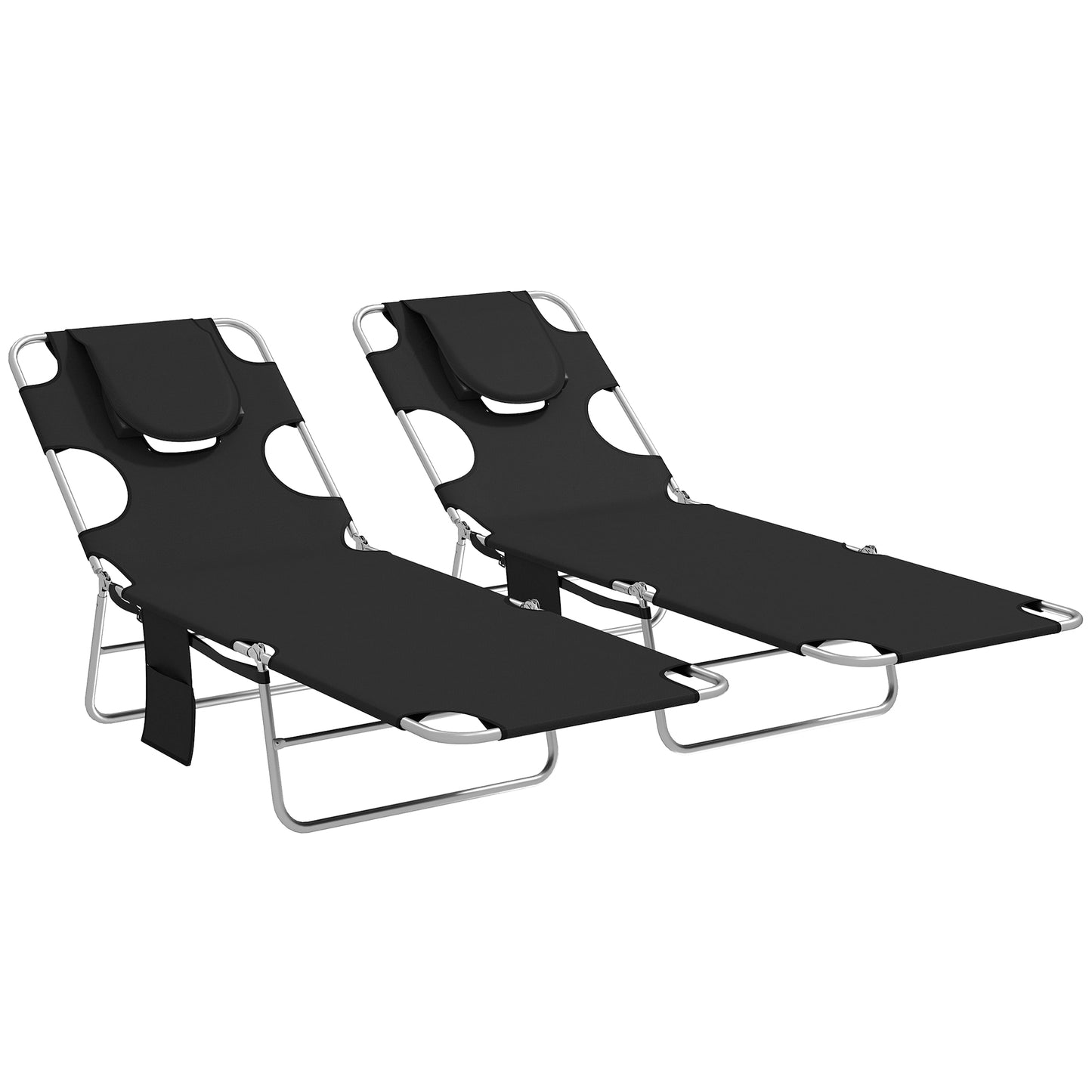 5-Position Adjustable Sun Loungers Set of 2 with Reading Hole