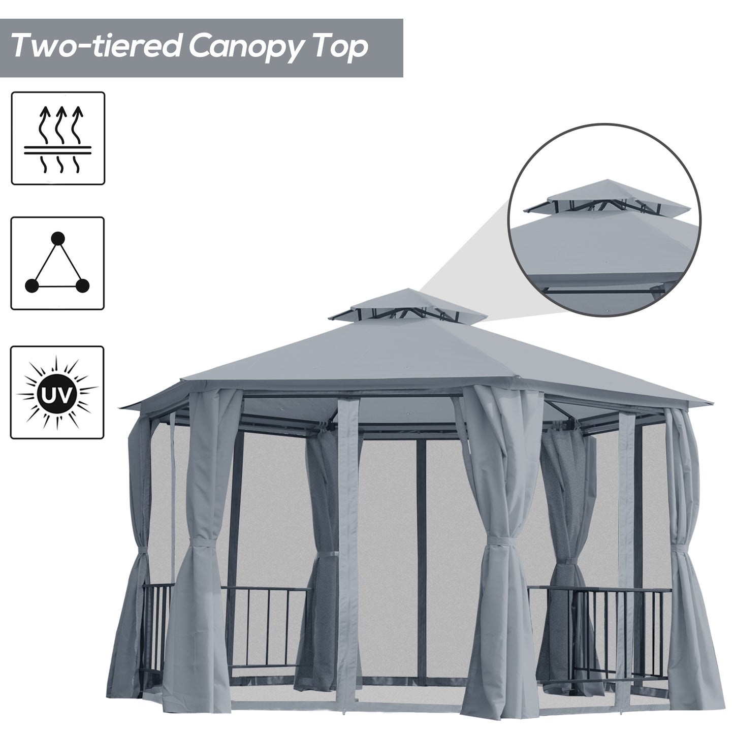 3 x 3(m) Hexagon Gazebo Patio Canopy Party Tent Outdoor Garden