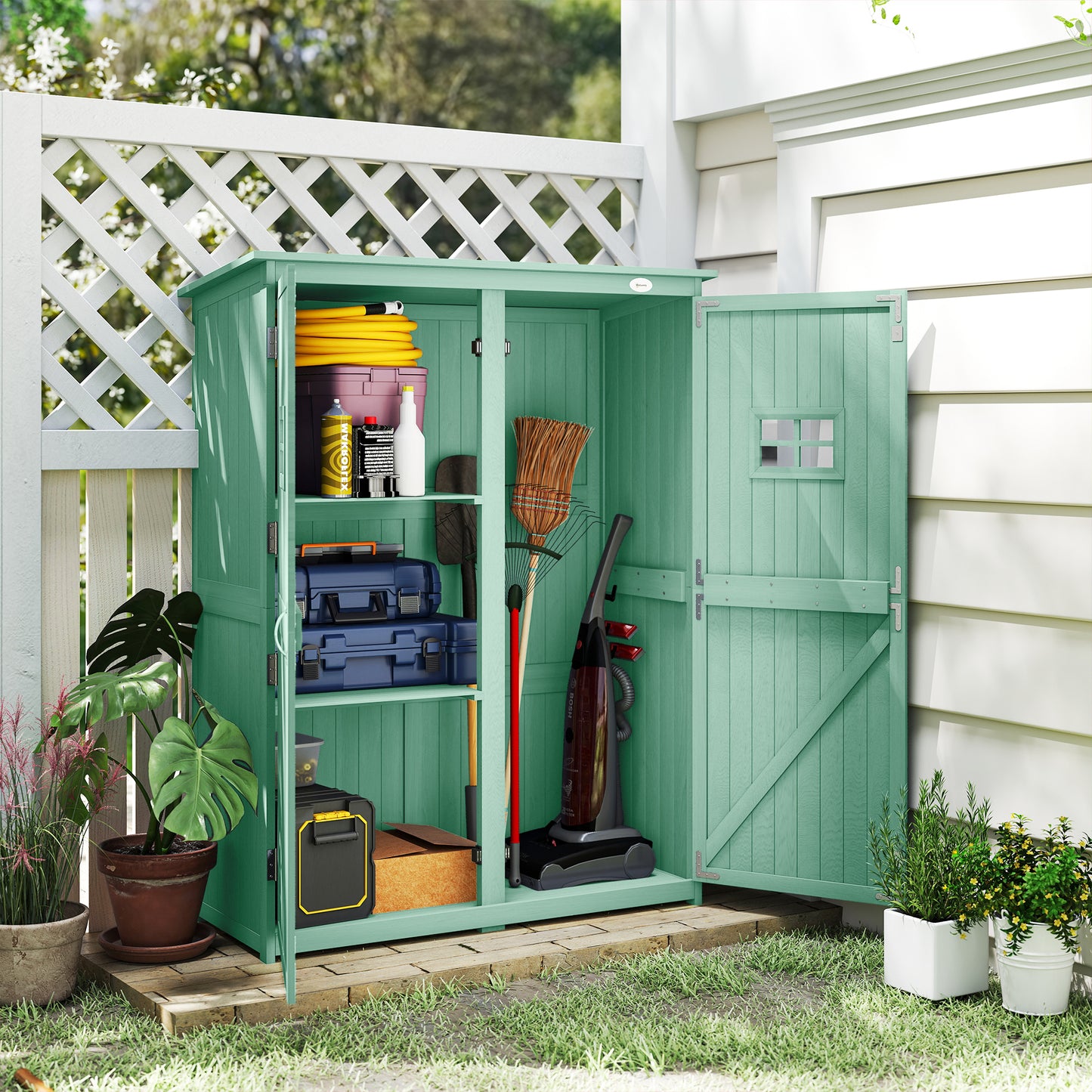 Wooden Garden Shed with Two Windows, Tool Storage Cabinet (1)