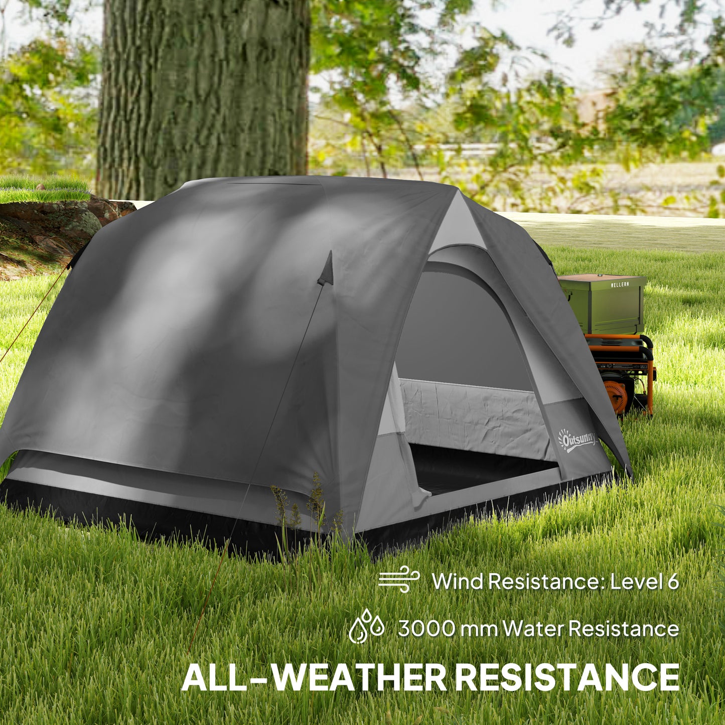 3-4 Person Camping Tent, Easy Set Up 3-4 Man Tent w/ Sewn-in