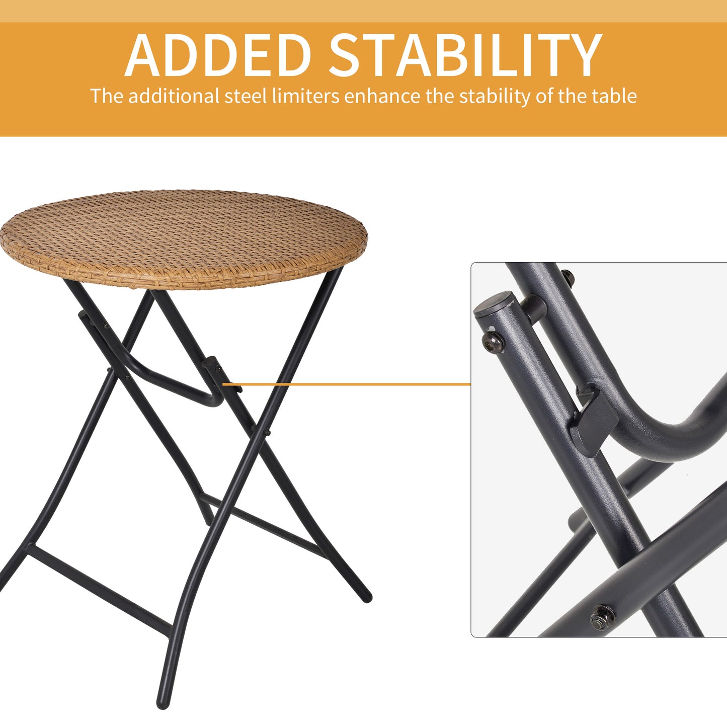 2 Seater Foldable Rattan Wicker Bistro Set, Coffee Table and Chairs