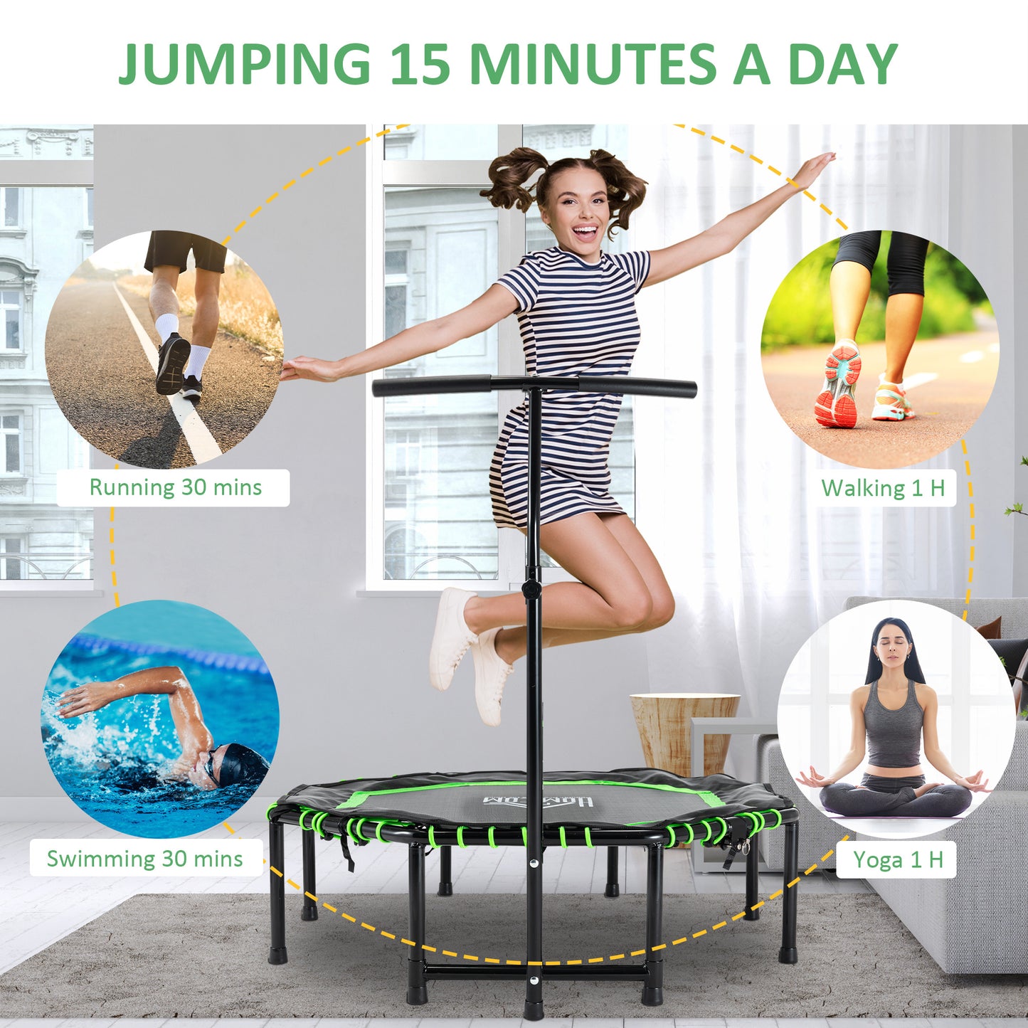 48" Octagonal Mini Fitness Rebounder Trampoline Indoor Outdoor