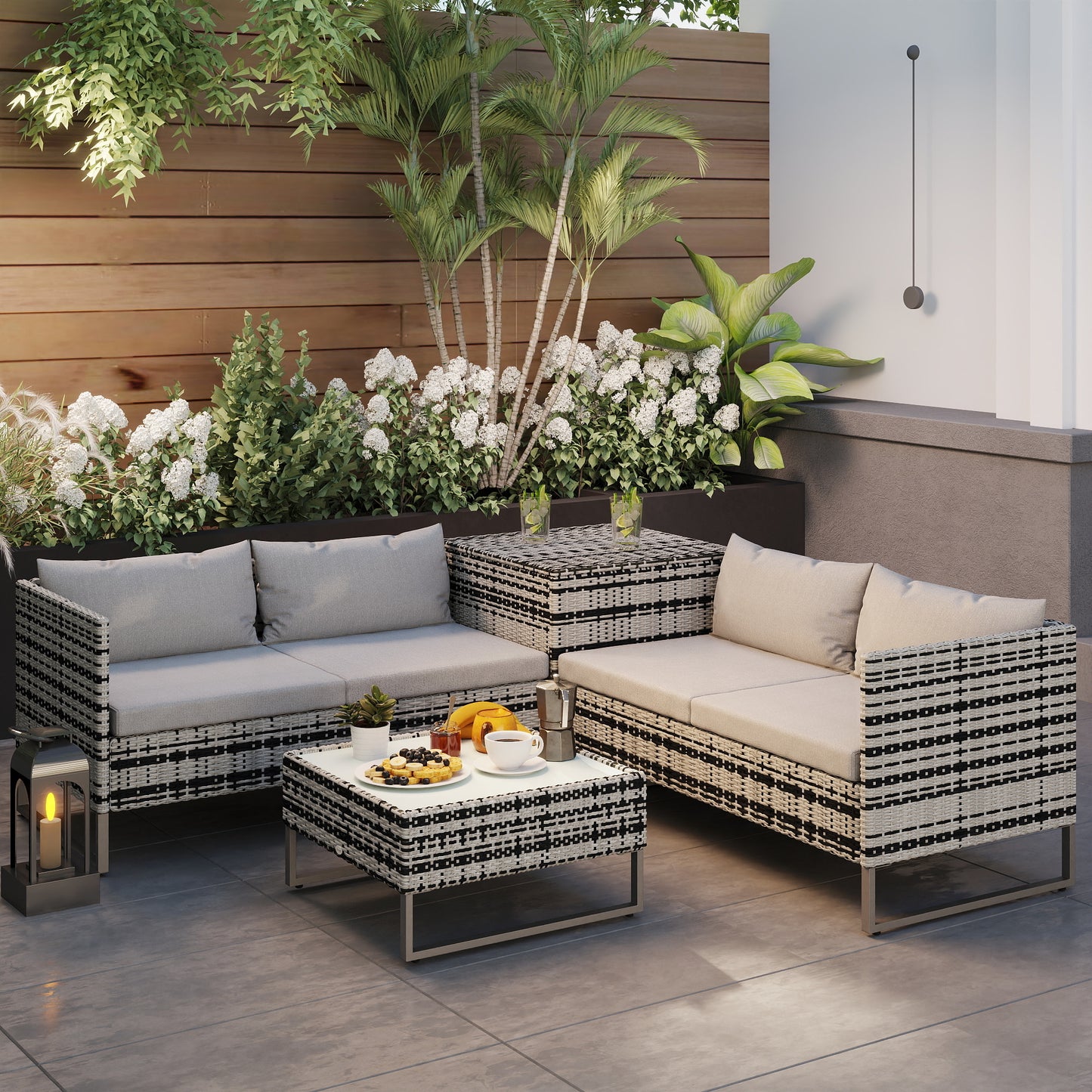 4pc Garden Rattan Wicker Outdoor Furniture Patio Corner Sofa Love