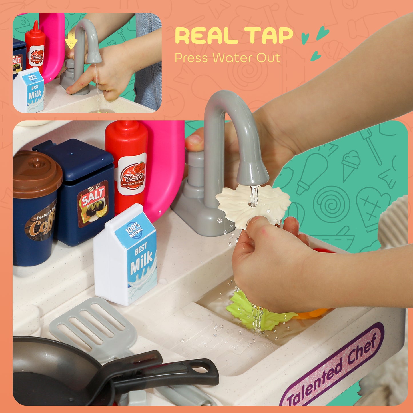Pretend Play Kitchen Set with Realistic Lights & Sounds