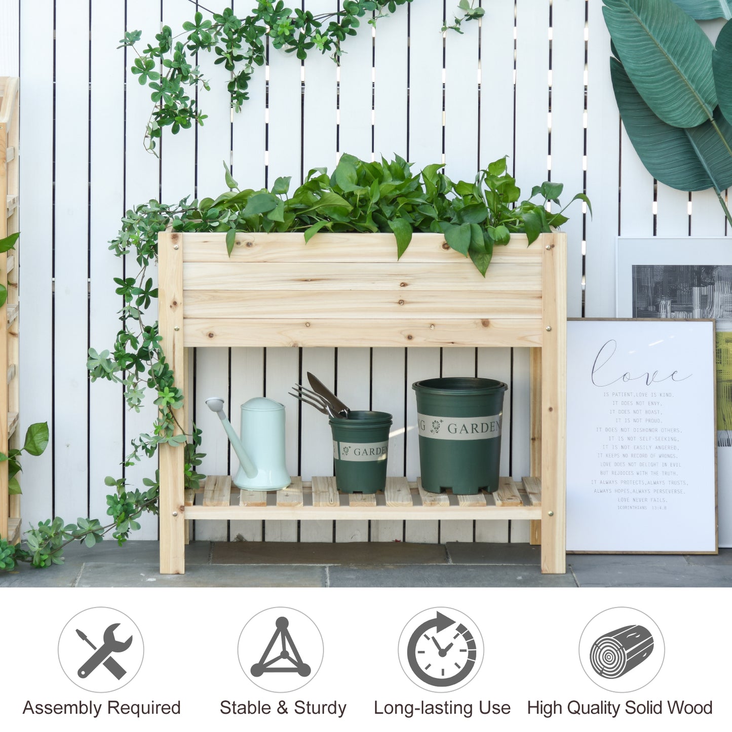 Wooden Raised Plant Stand Outdoor Flower Bed Box