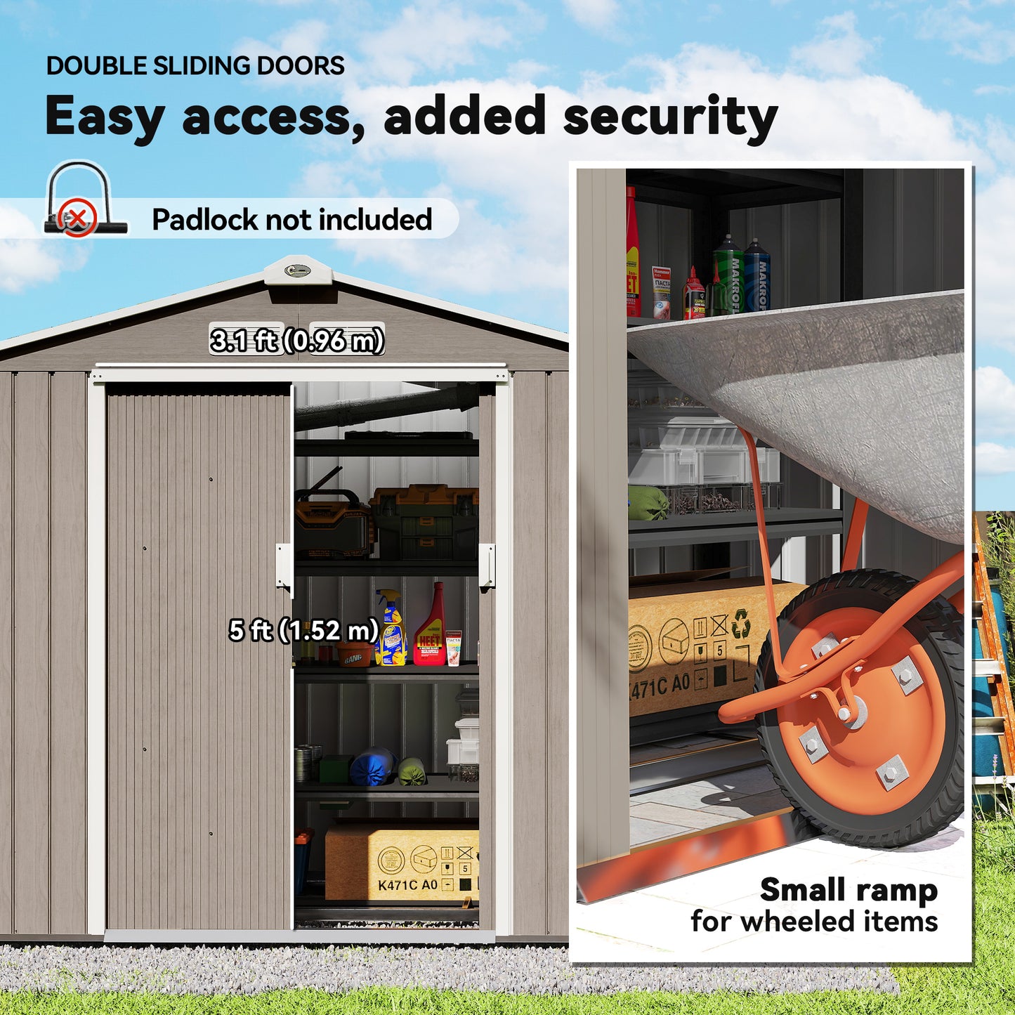 7 x 4ft Metal Garden Storage Shed with Vents