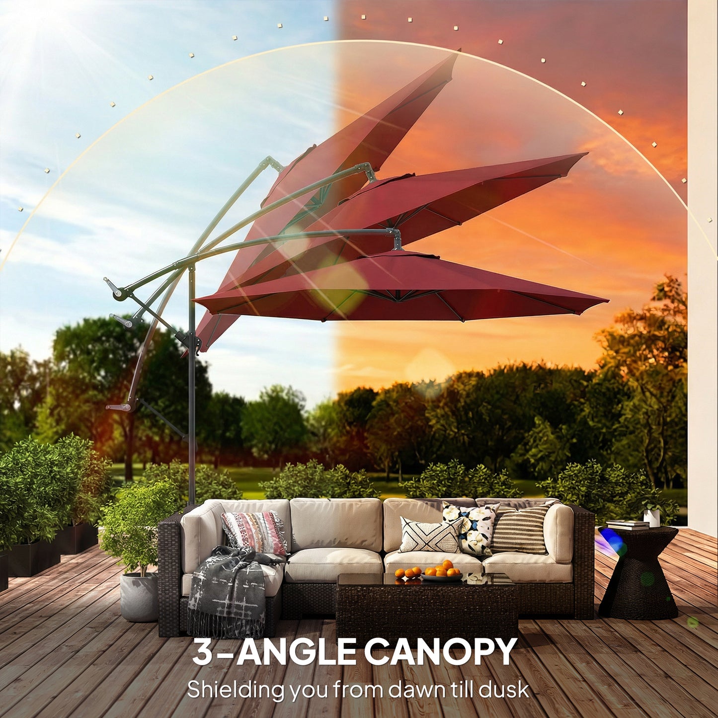3 m Overhanging Cantilever Parasol, with Cross Base