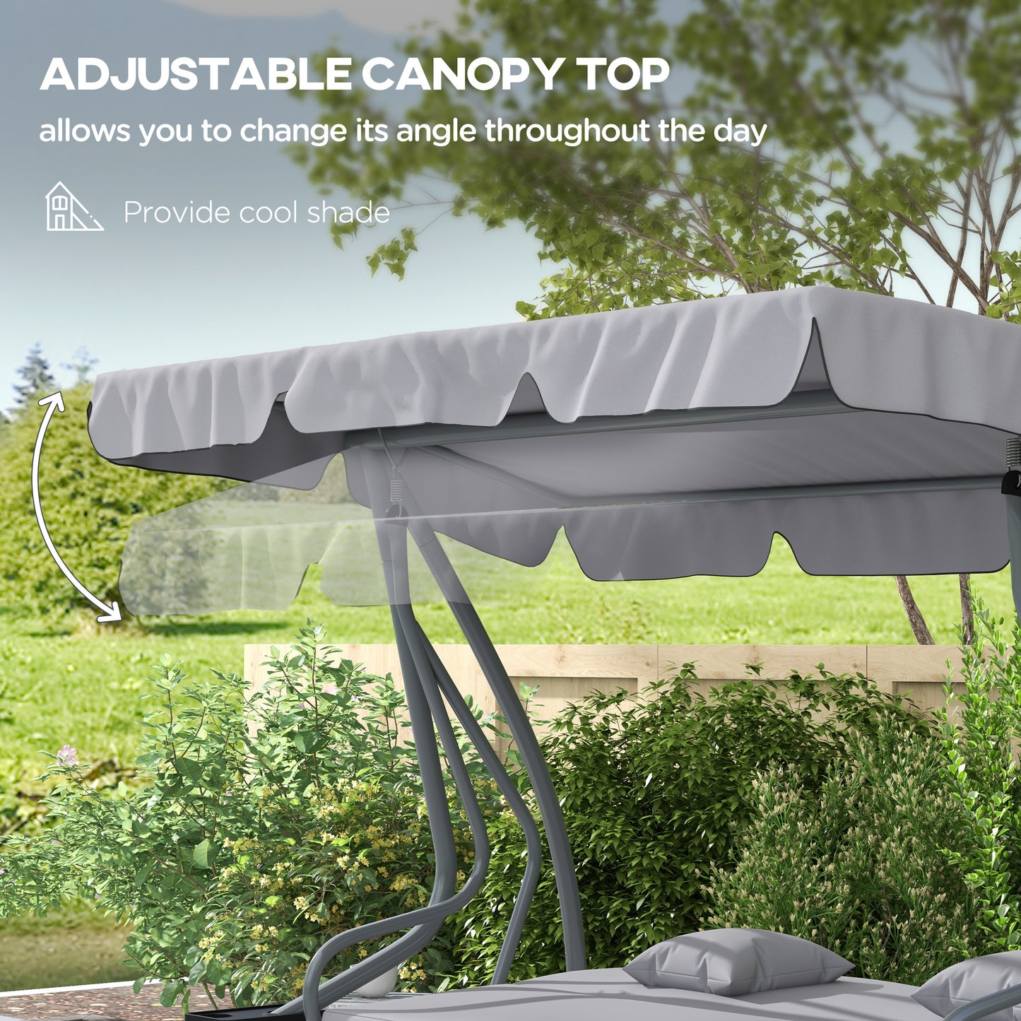 Three-Person garden Swing Chair, with Adjustable Canopy