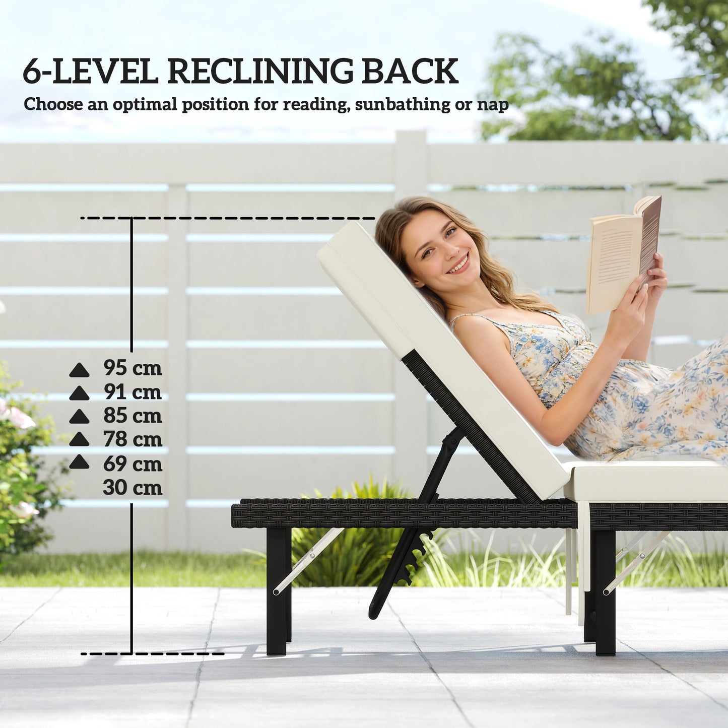Single Folding Rattan Sun Lounger, with Cushion
