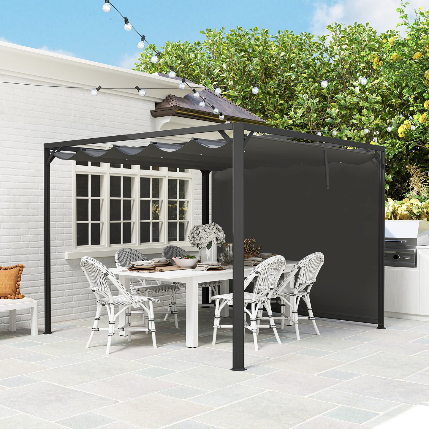 3 x 3m Aluminium Pergola, with Retractable Roof and Wall