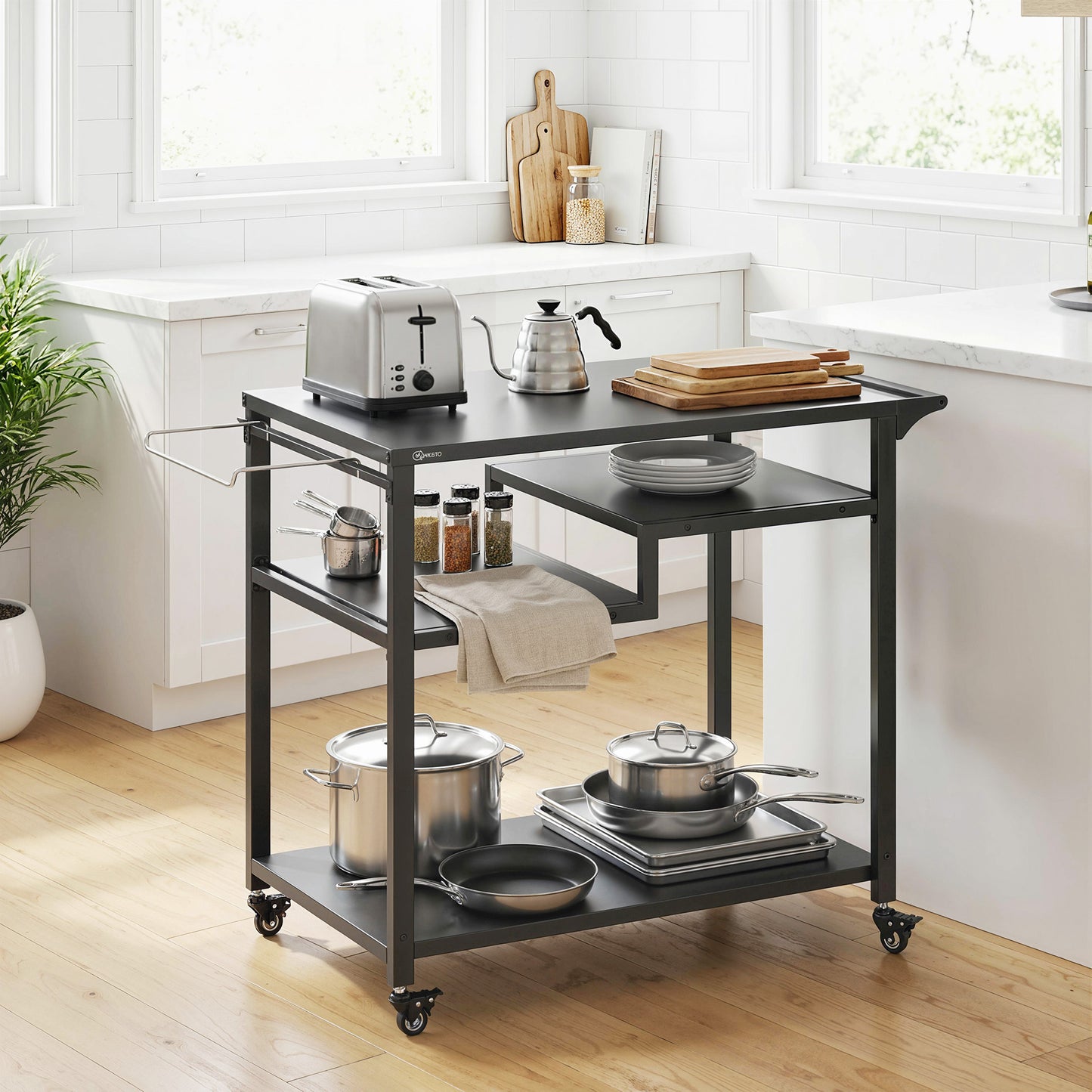 Outdoor Grill Cart, Three-Tier Pizza Oven Stand  with Steel Tabletop